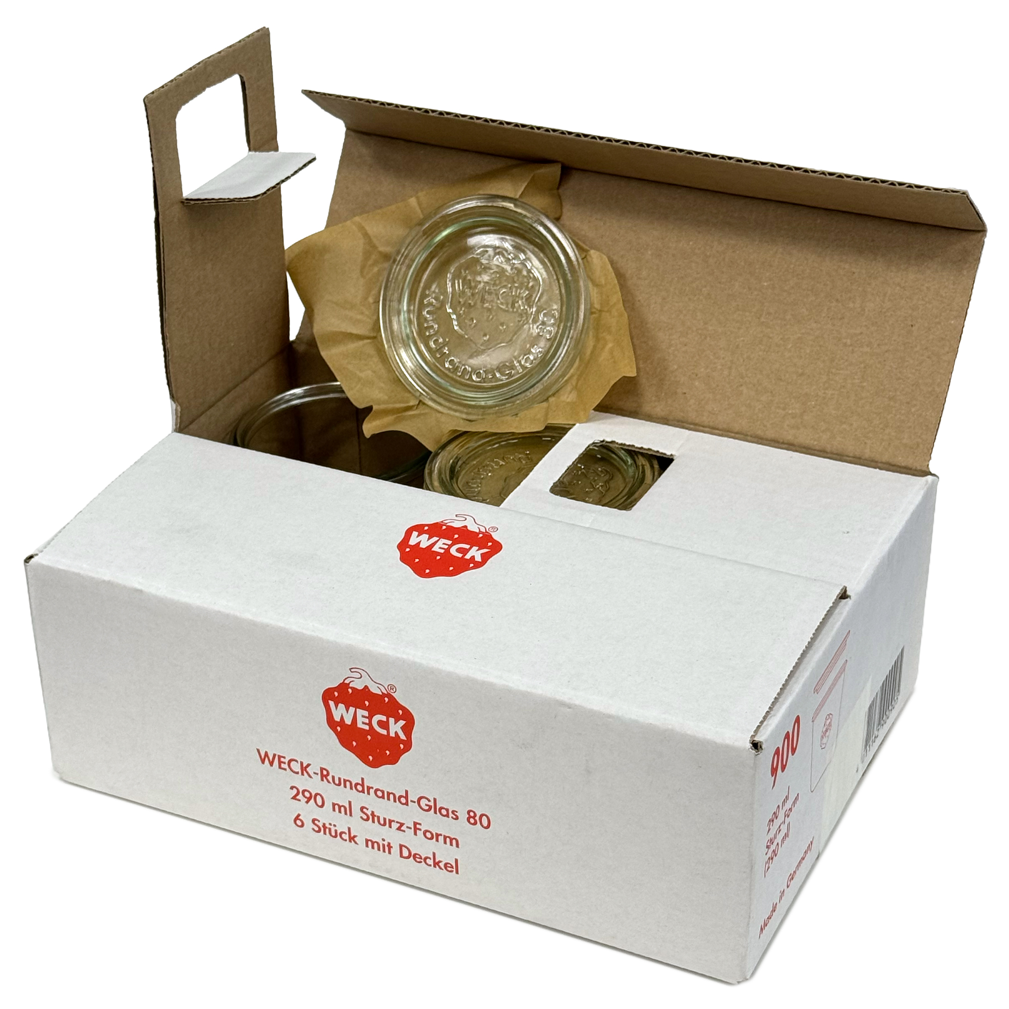 6x 290 ml WECK staklenka za preokretanje visoka sa staklenim poklopcem RR 80
