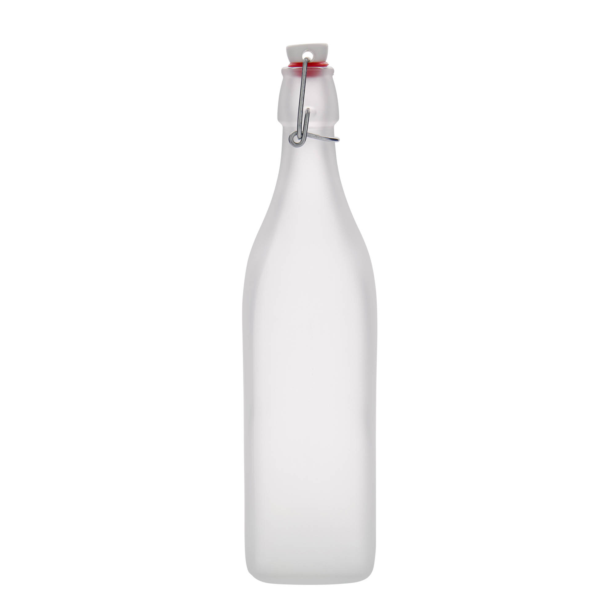 1.000 ml staklena boca 'Swing, kvadratna, matirana, grlo: kopča za zatvaranje 1.000 ml staklena boca 'Swing, kvadratna, matirana, grlo: kopča za zatvaranje