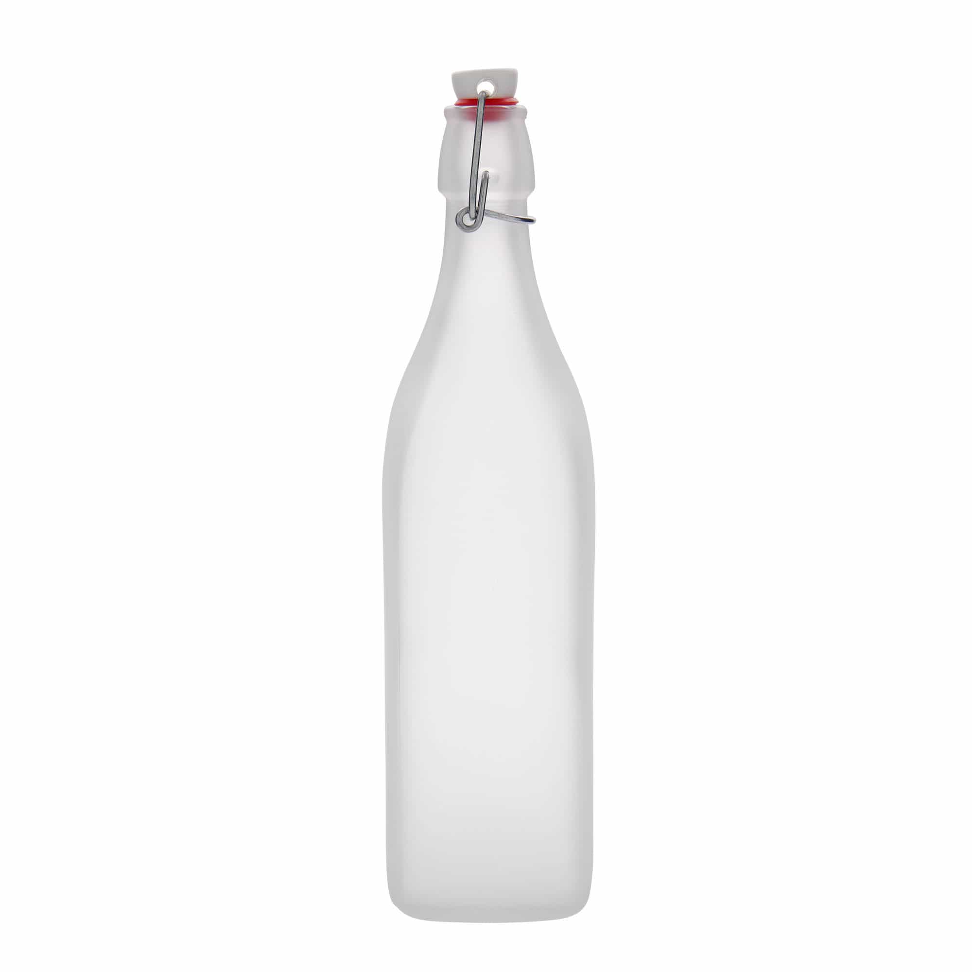 1.000 ml staklena boca „Swing, kvadratna, matirana, grlo: kopča za zatvaranje