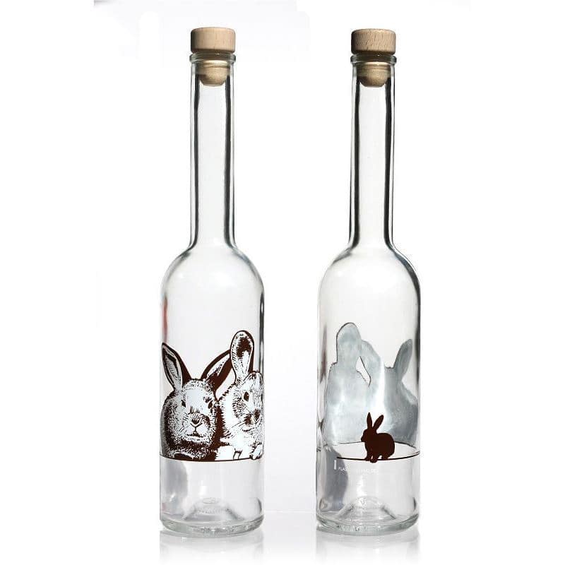 Staklena flaša 500 ml 'Opera', motiv: Zečevi, otvor: Pluto Staklena flaša 500 ml 'Opera', motiv: Zečevi, otvor: Pluto