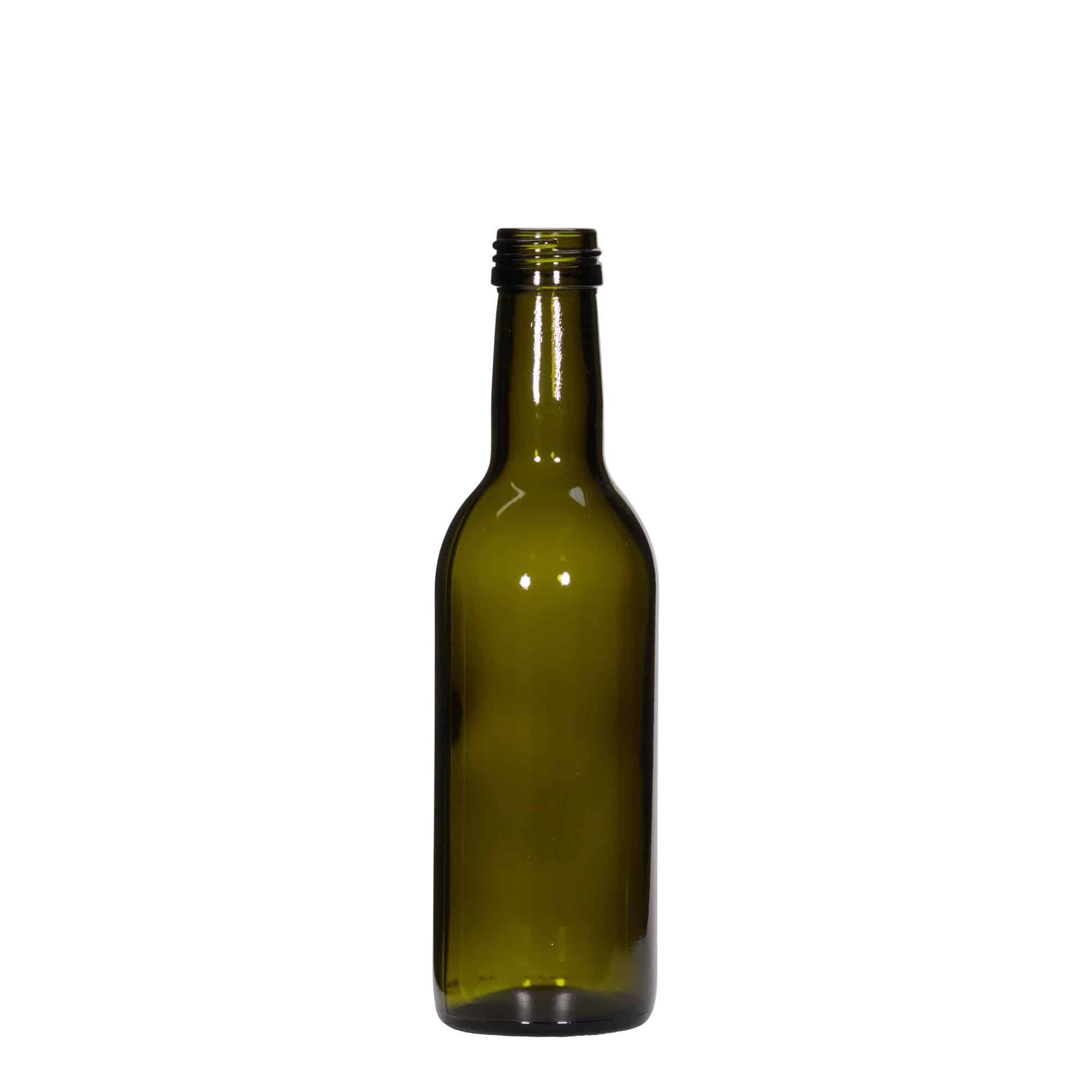 250 ml staklena boca „Bordeaux“, antikno zelena, grlo: PP 28