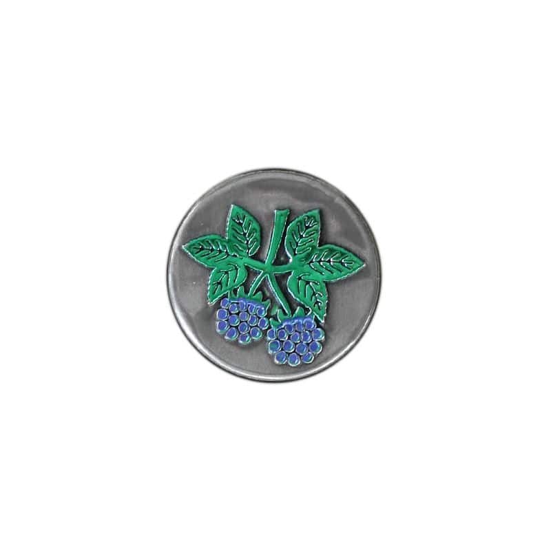 Oznaka od kalaja 'Kupina', okrugla, metalna, srebrna Oznaka od kalaja 'Kupina', okrugla, metalna, srebrna