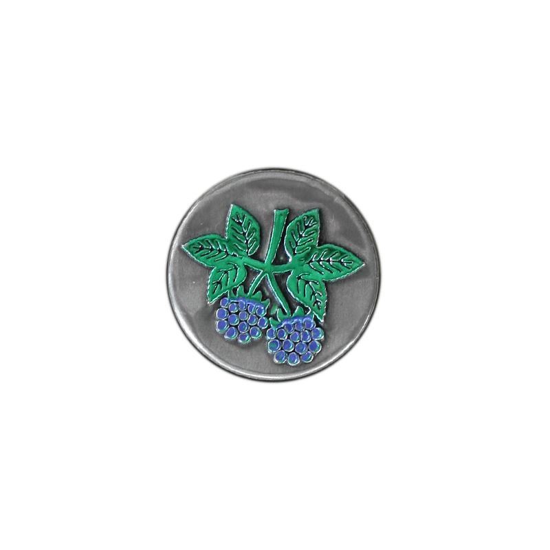 Oznaka od kalaja 'Kupina', okrugla, metalna, srebrna Oznaka od kalaja 'Kupina', okrugla, metalna, srebrna
