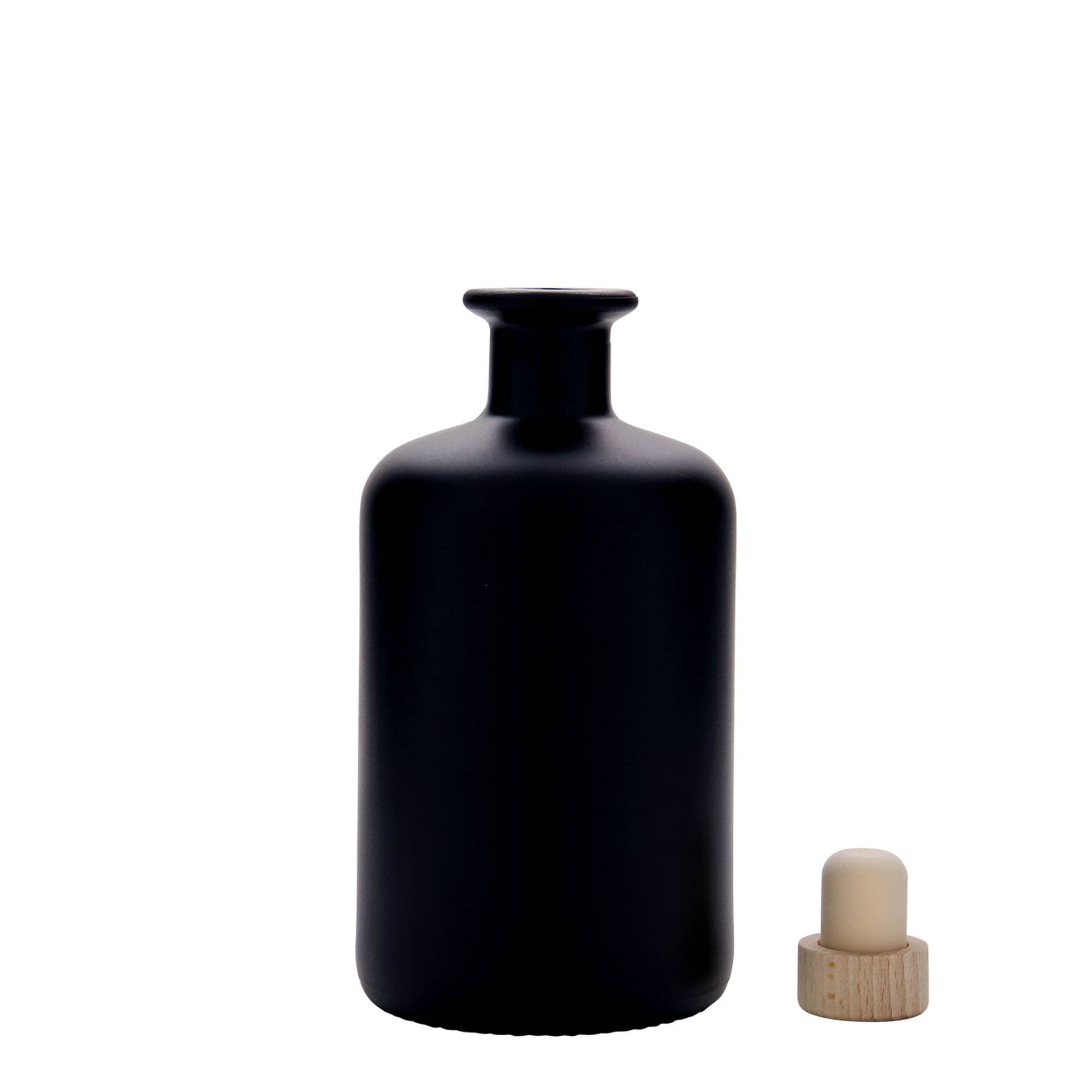 Staklena apotekarska flaša 500 ml, crna, otvor: Pluto