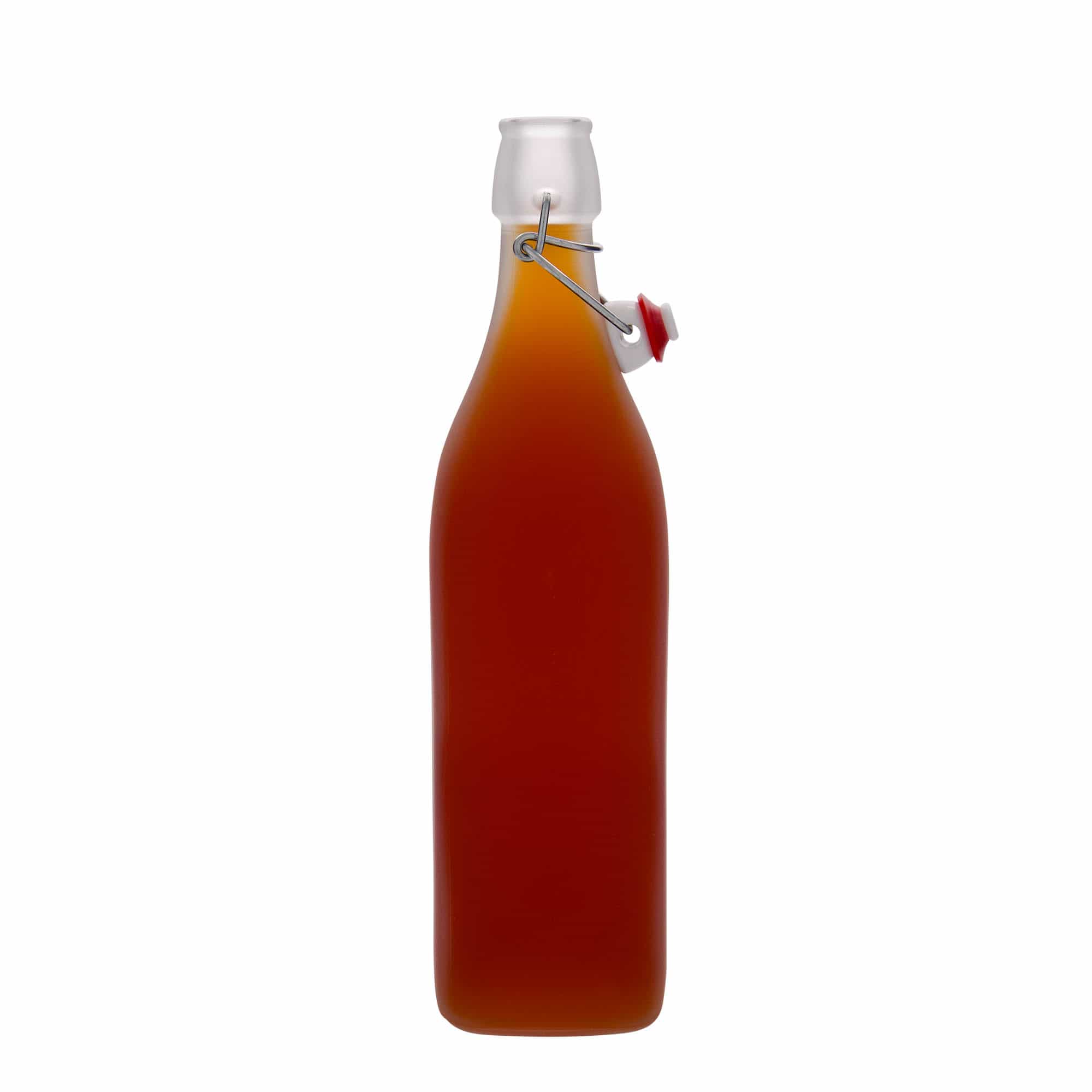 1.000 ml staklena boca 'Swing, kvadratna, matirana, grlo: kopča za zatvaranje 1.000 ml staklena boca 'Swing, kvadratna, matirana, grlo: kopča za zatvaranje