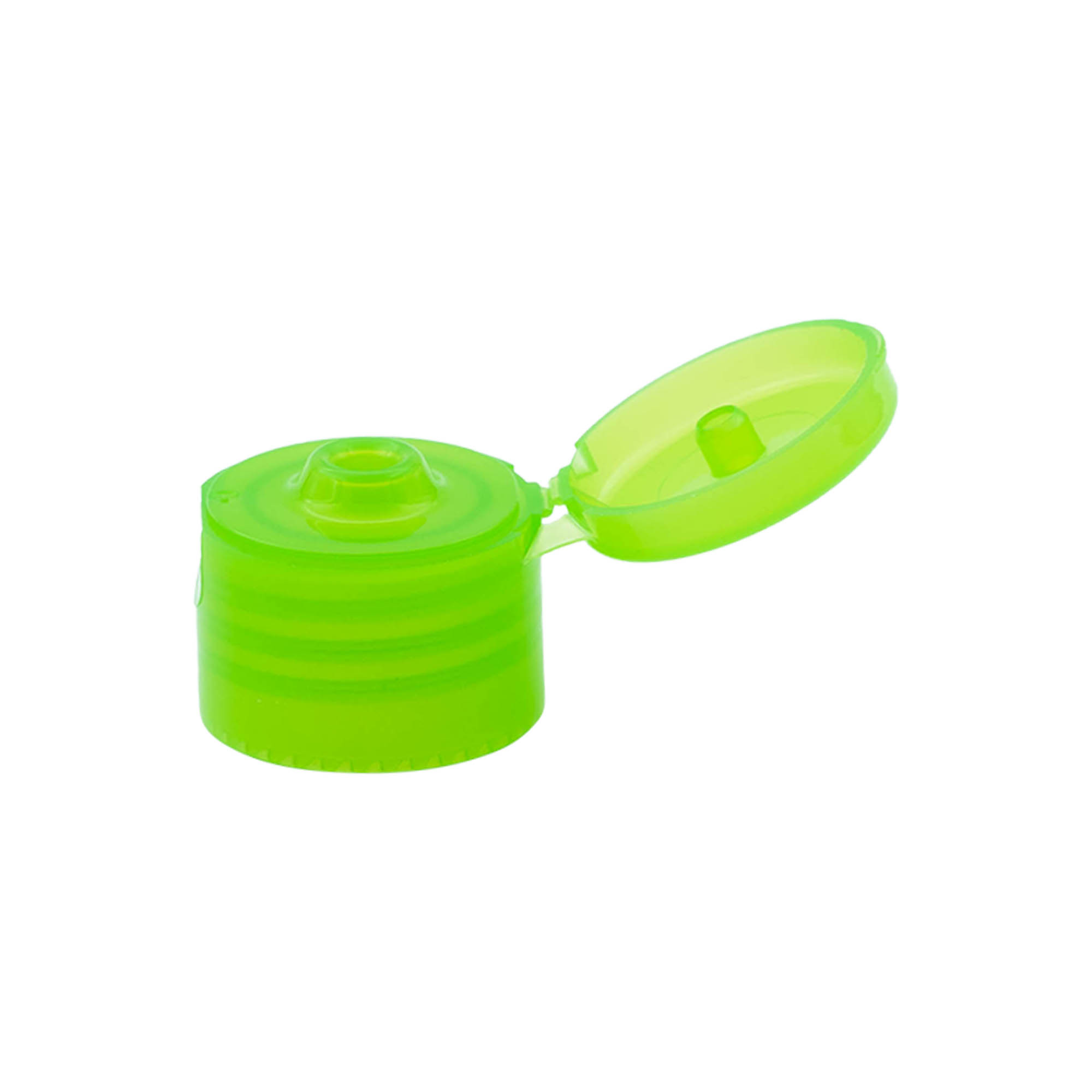 Zatvarač sa navojem i preklopnim šarnirima, PP plastika, zelene boje, za otvor: 24/410 Zatvarač sa navojem i preklopnim šarnirima, PP plastika, zelene boje, za otvor: 24/410