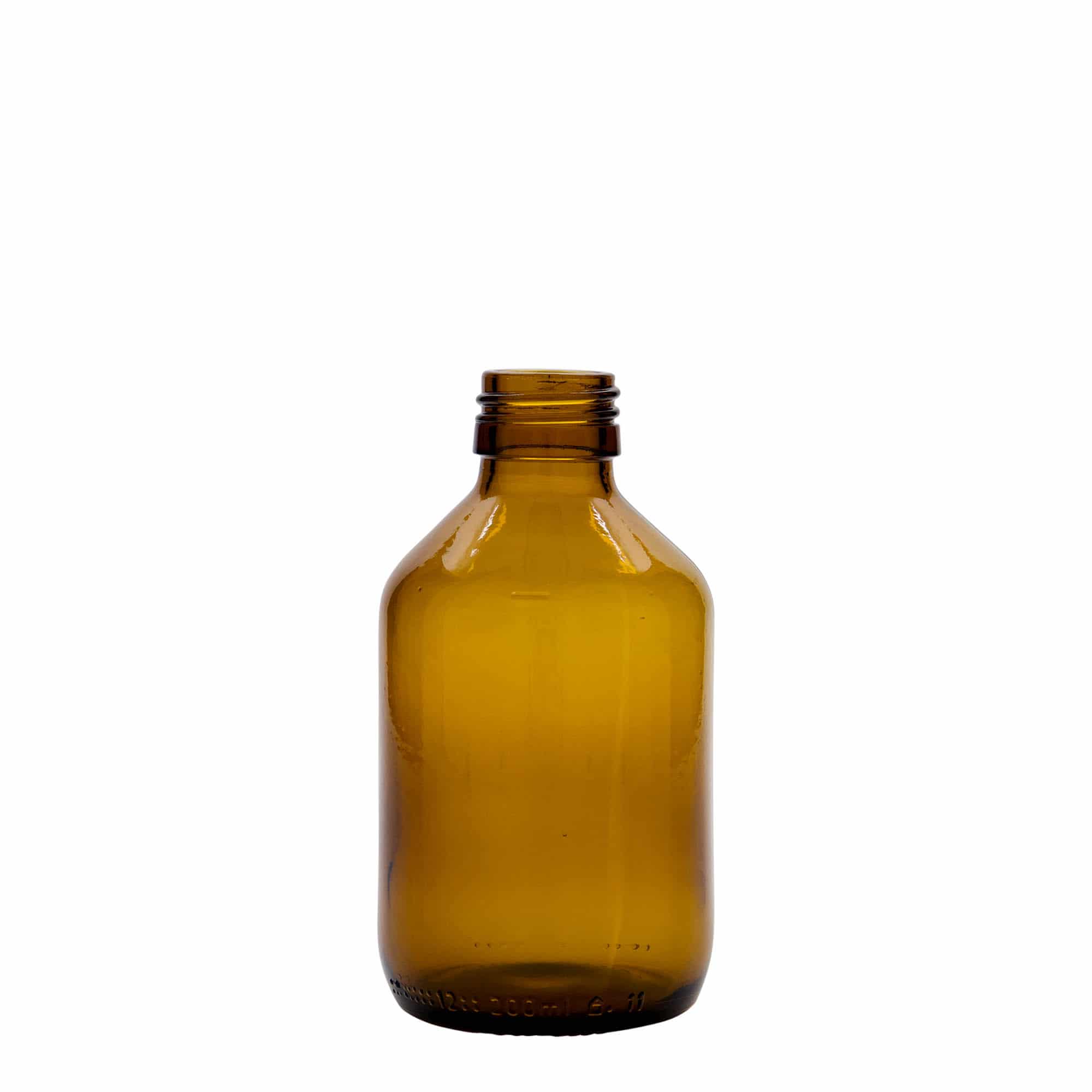 Medicinska flaša 200 ml, smeđa, staklo, otvor: PP 28 Medicinska flaša 200 ml, smeđa, staklo, otvor: PP 28