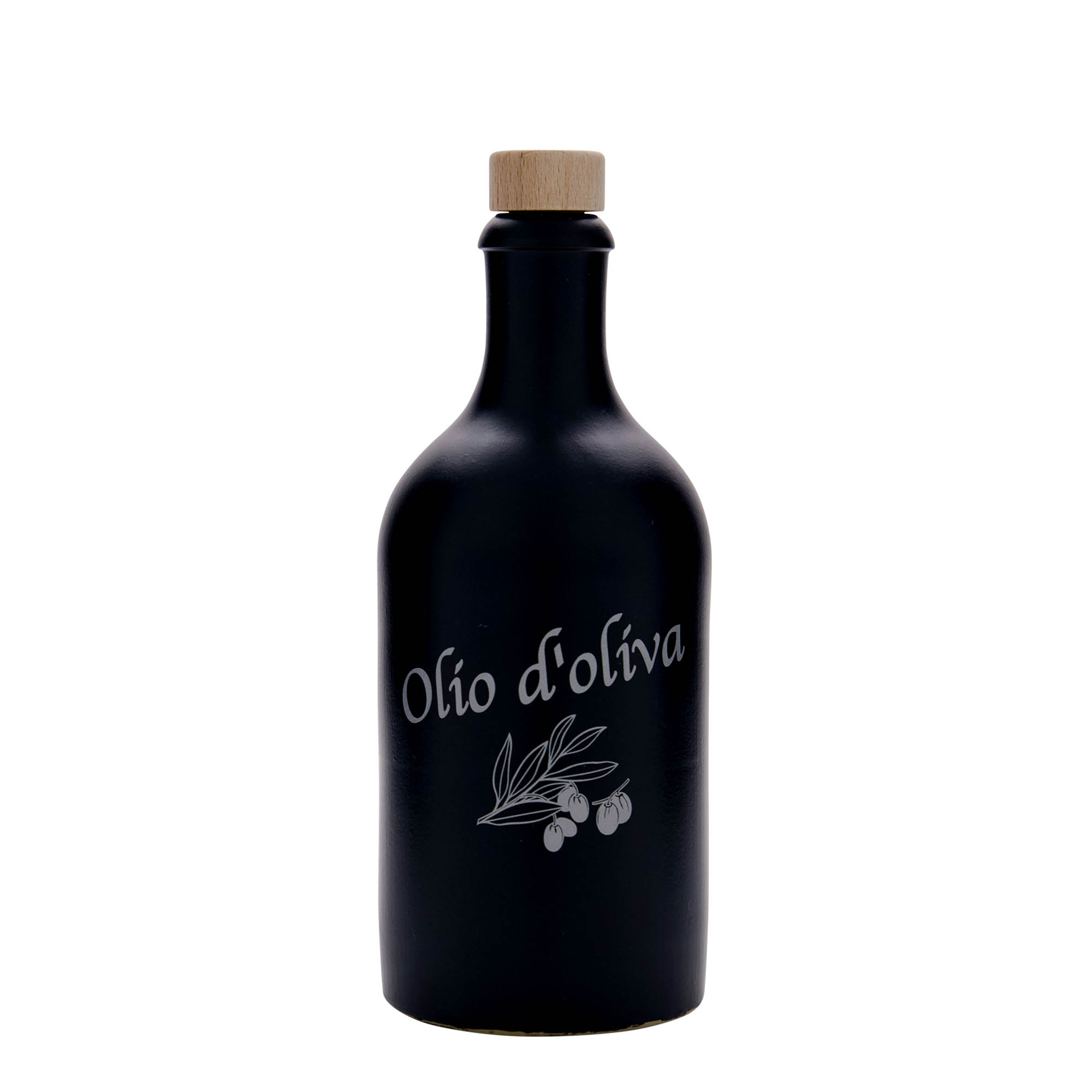 500 ml glineni vrč, motiv: maslinovo ulje, kamenina, crna, grlo: pluta