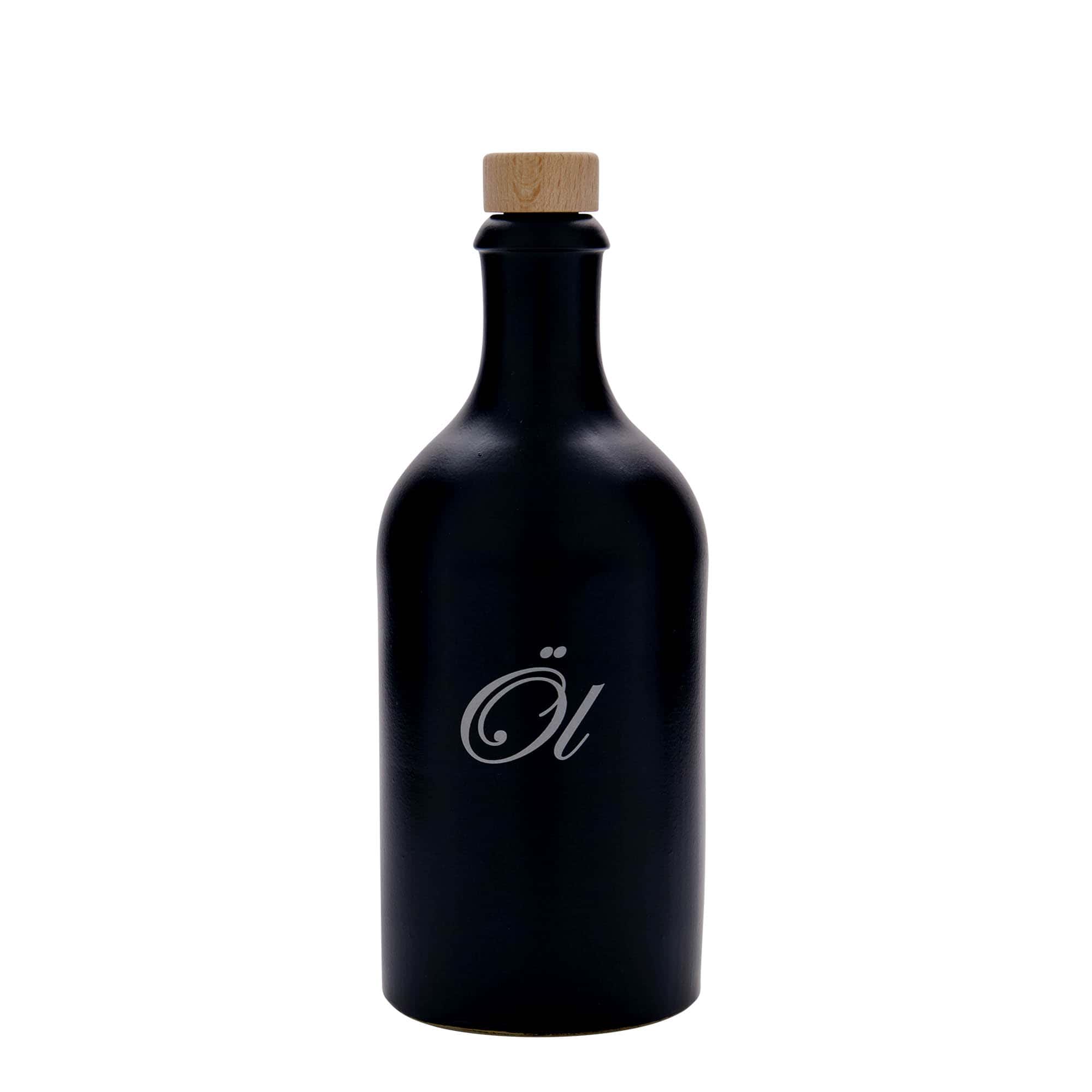 Glineni vrč 500 ml, motiv: Ulje, keramika, crna, otvor: Pluto