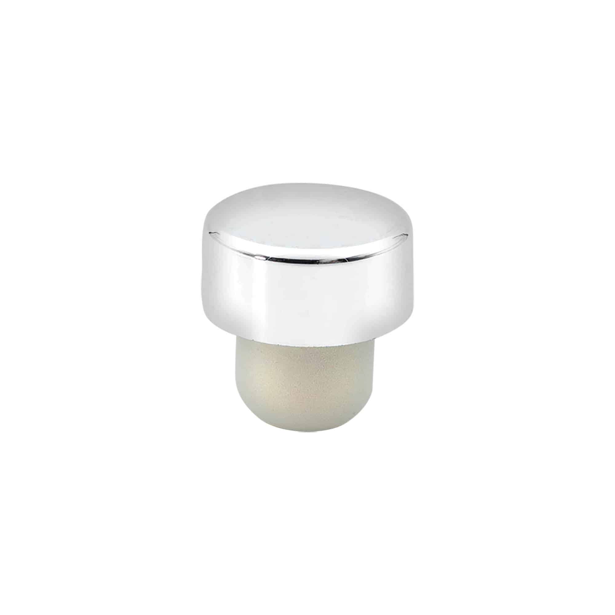 Čep s drškom 19 mm, plastika, srebrni, za otvor: čep