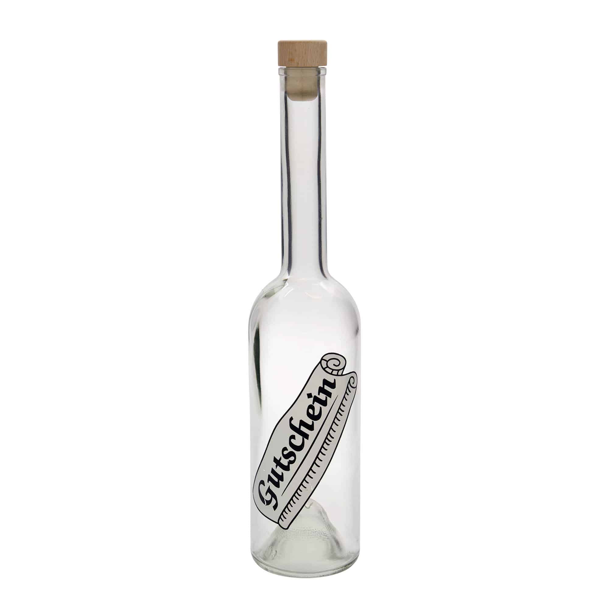 500 ml staklena boca „Opera“, motiv: poklon bon, grlo: pluta