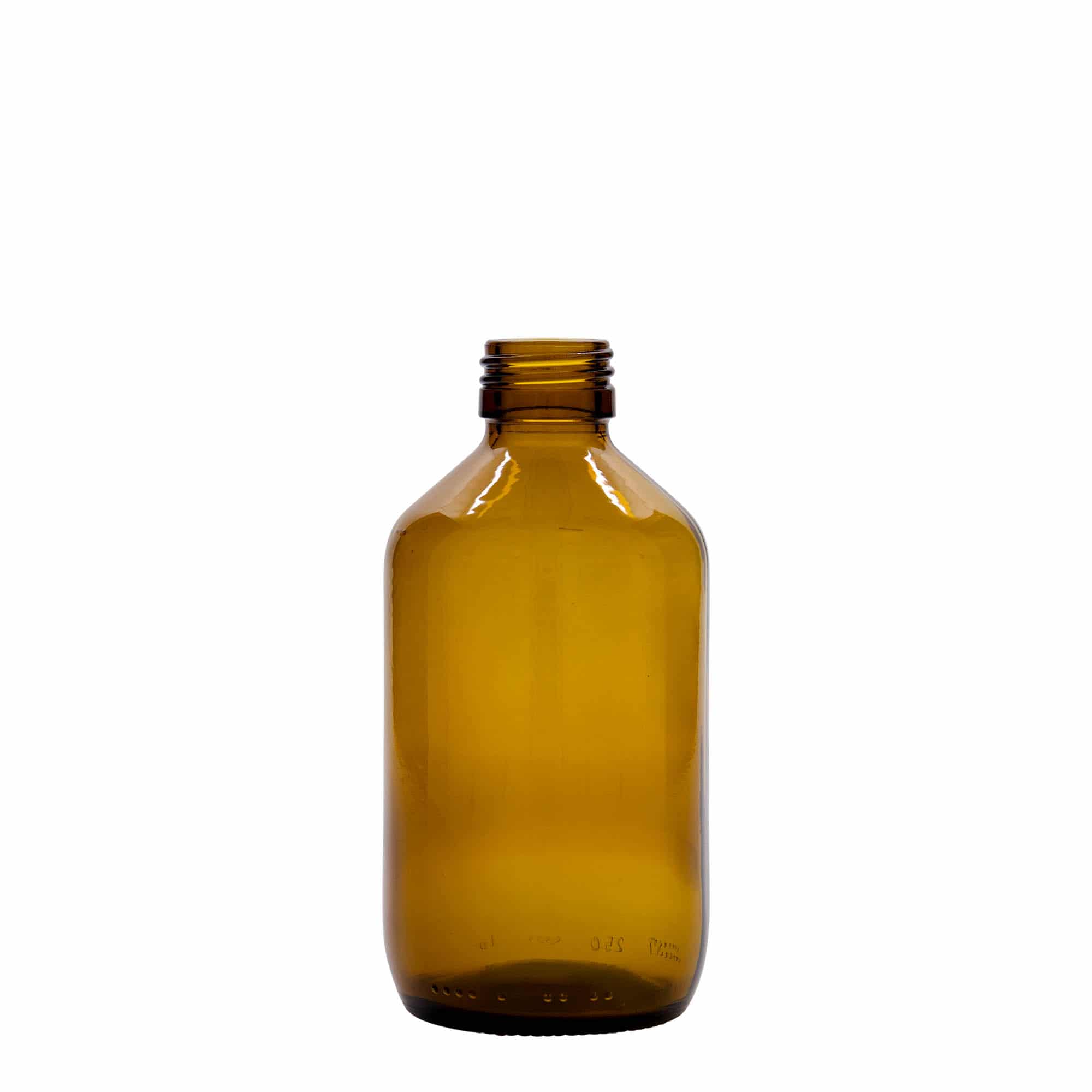 Medicinska flaša 250 ml, smeđa, staklo, otvor: PP 28 Medicinska flaša 250 ml, smeđa, staklo, otvor: PP 28