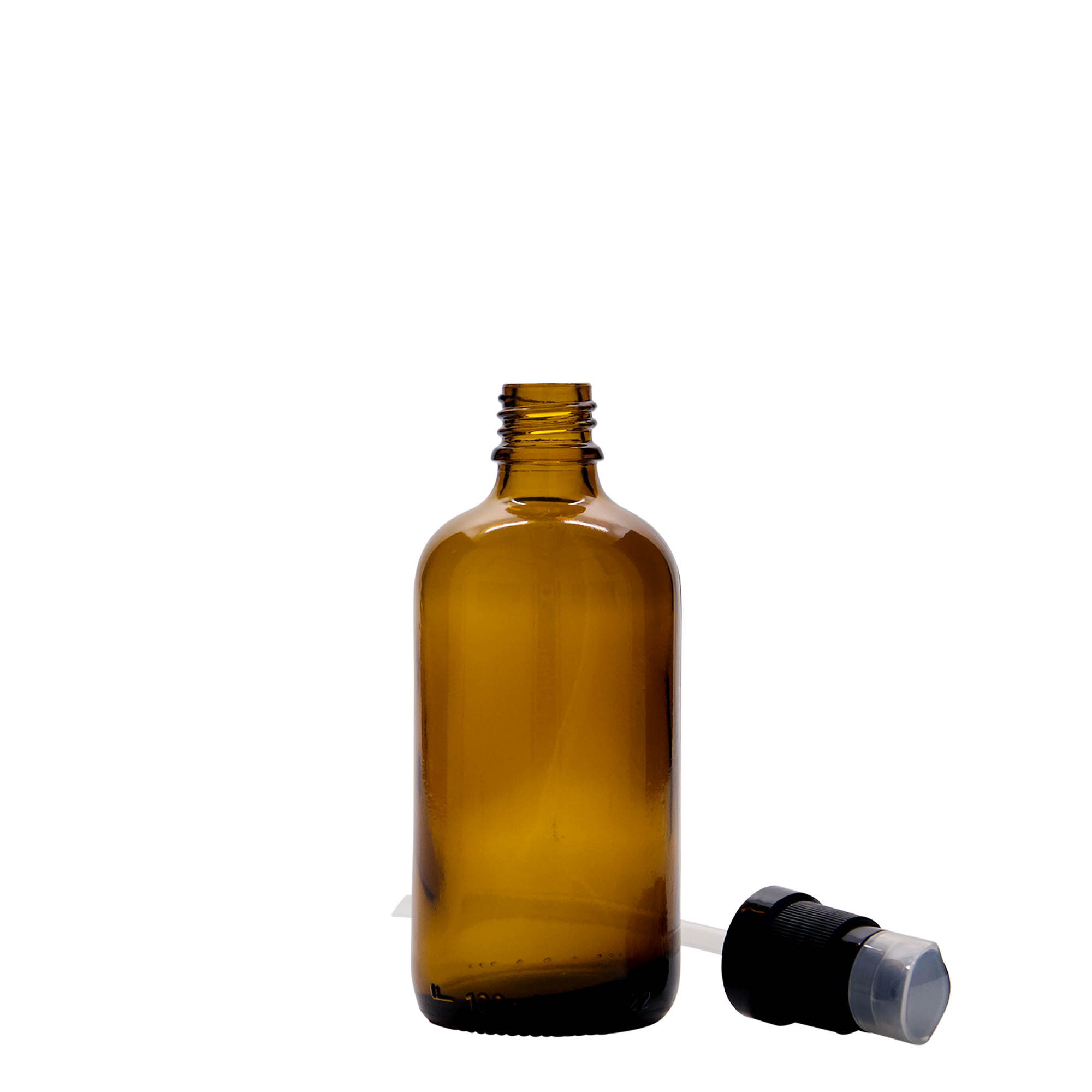 100 ml medicinska bočica sa pumpicom za losion, staklo, smeđa, grlo: DIN 18