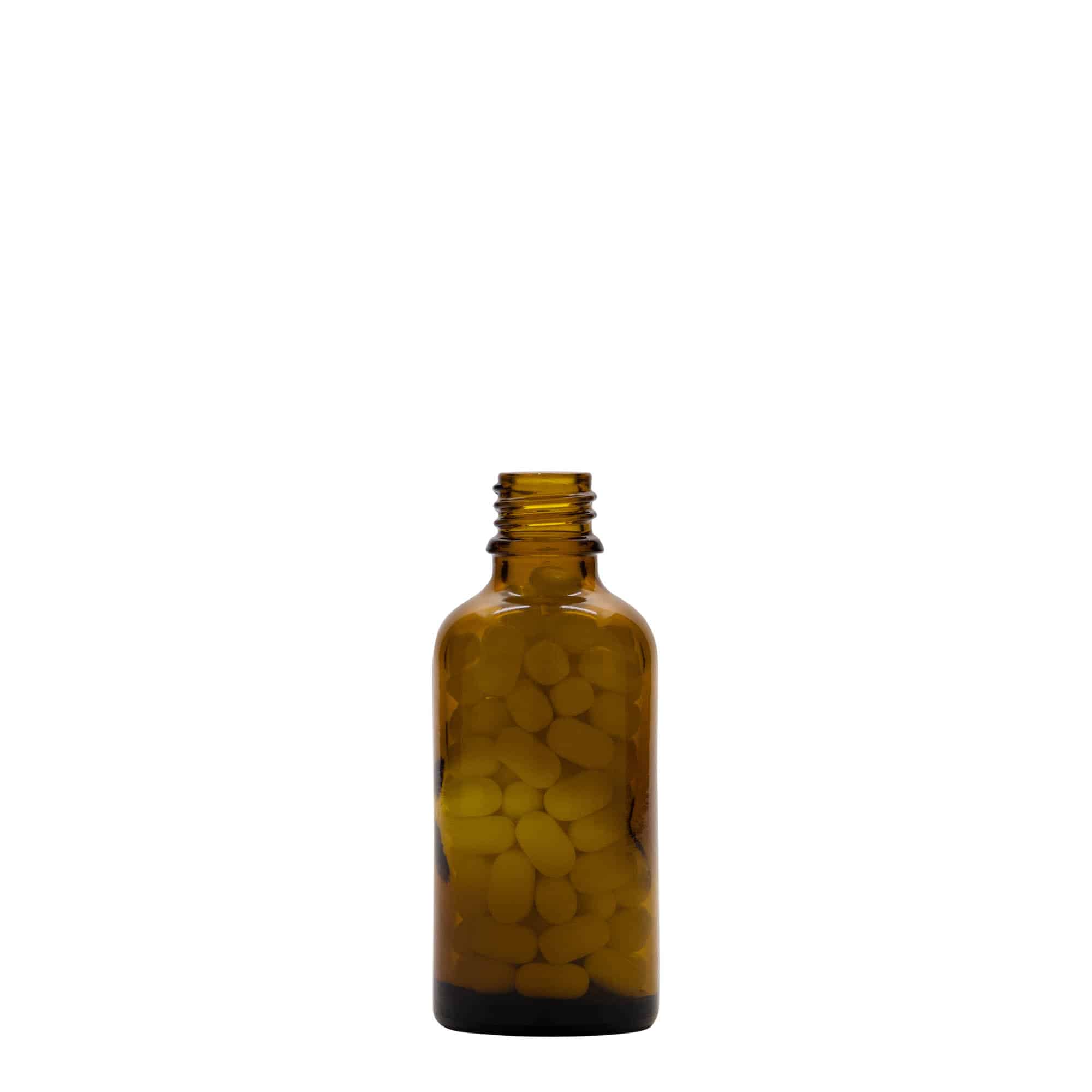 50 ml medicinska boca, staklena, smeđa, grlo: DIN 18