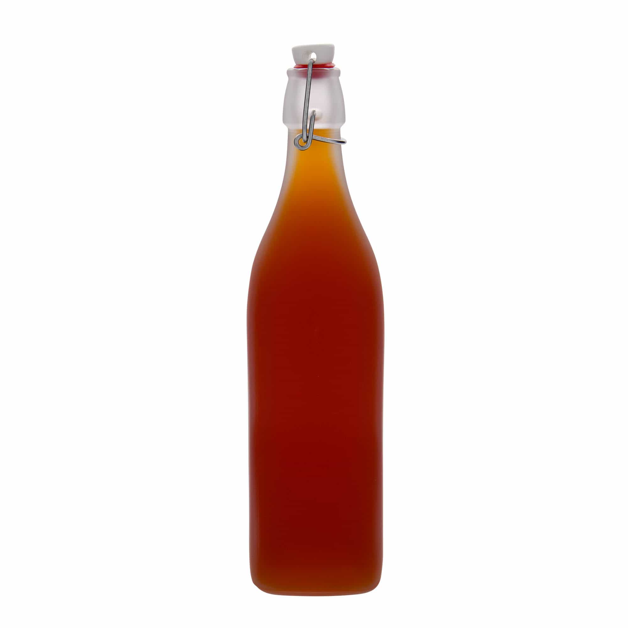 1.000 ml staklena boca 'Swing, kvadratna, matirana, grlo: kopča za zatvaranje 1.000 ml staklena boca 'Swing, kvadratna, matirana, grlo: kopča za zatvaranje