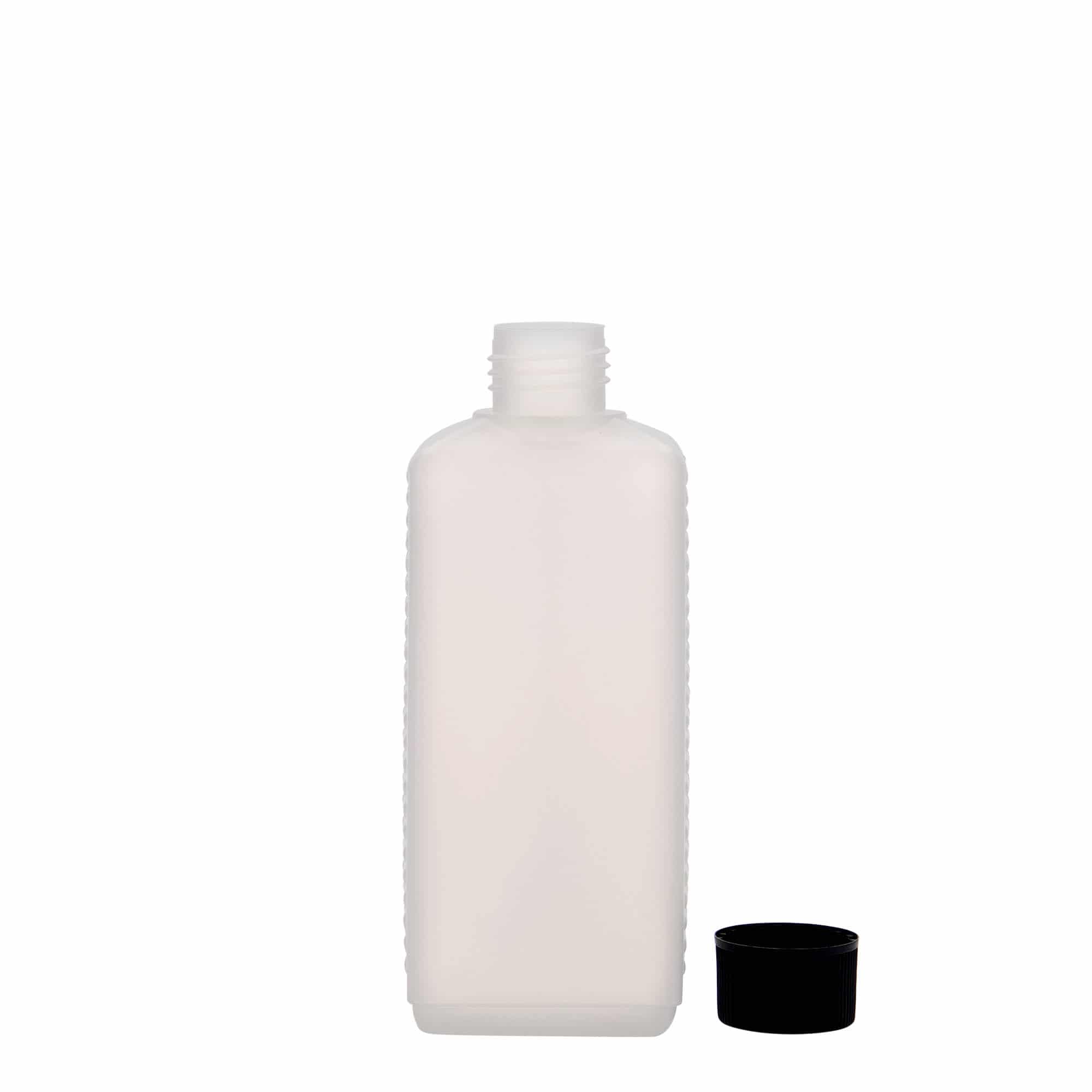 Kanister flaša 250 ml, kvadratna, HDPE plastika, prirodna, otvor: DIN 25 EPE
