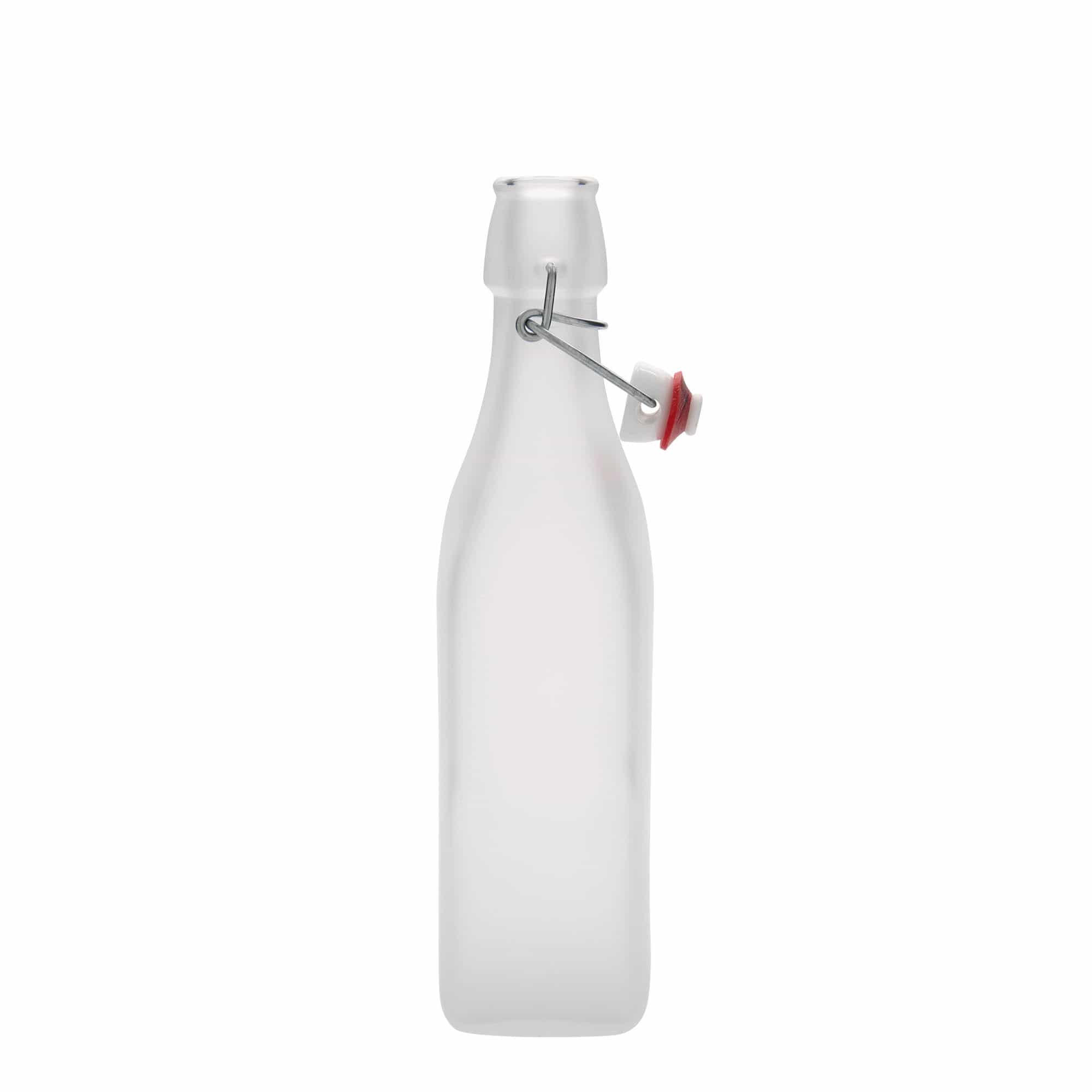 500 ml staklena boca „Swing, kvadratna, bijela, grlo: zatvarač s kopčom“