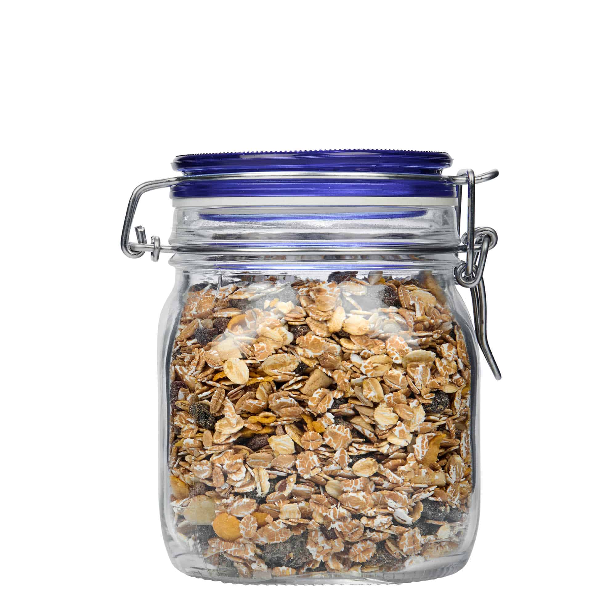 750 ml staklena tegla sa žičanim zatvaračem 'Fido' plavi poklopac, kvadratna, grlo: žičani zatvarač