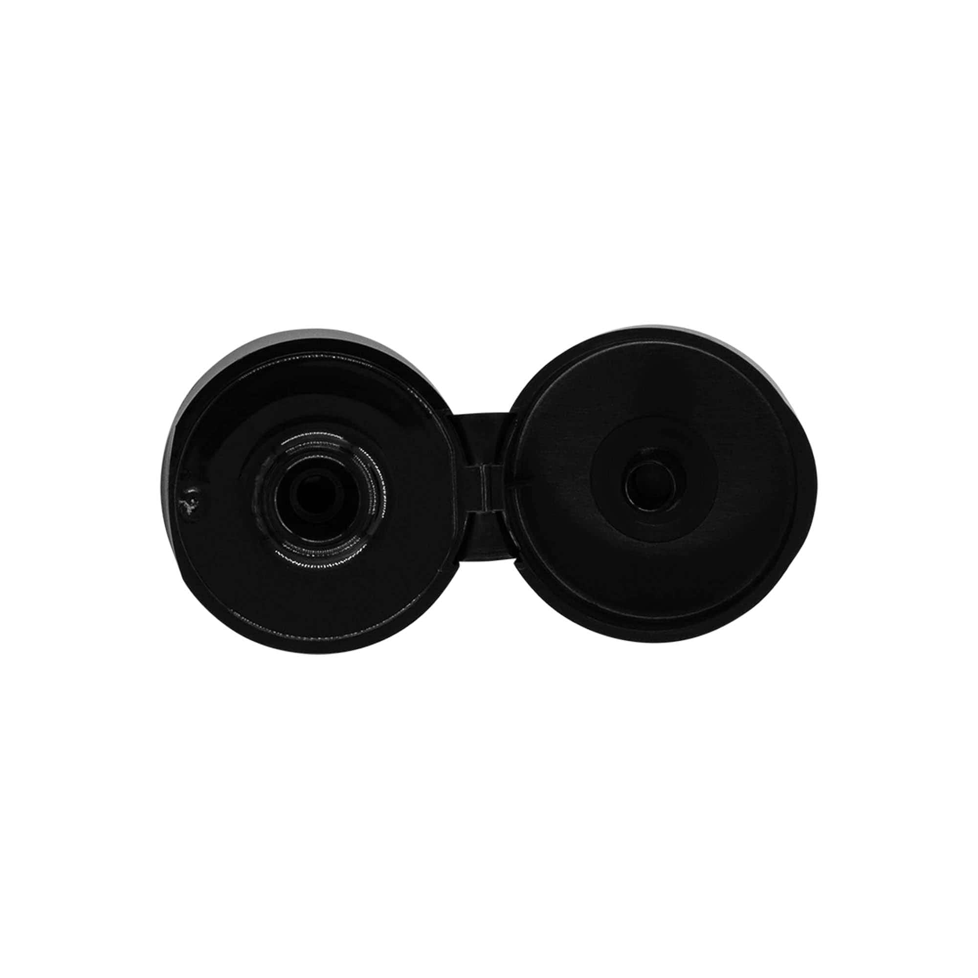 Zatvarač sa navojem, preklopni šarnir, PP plastika, crni, za otvor: 24/410 Zatvarač sa navojem, preklopni šarnir, PP plastika, crni, za otvor: 24/410