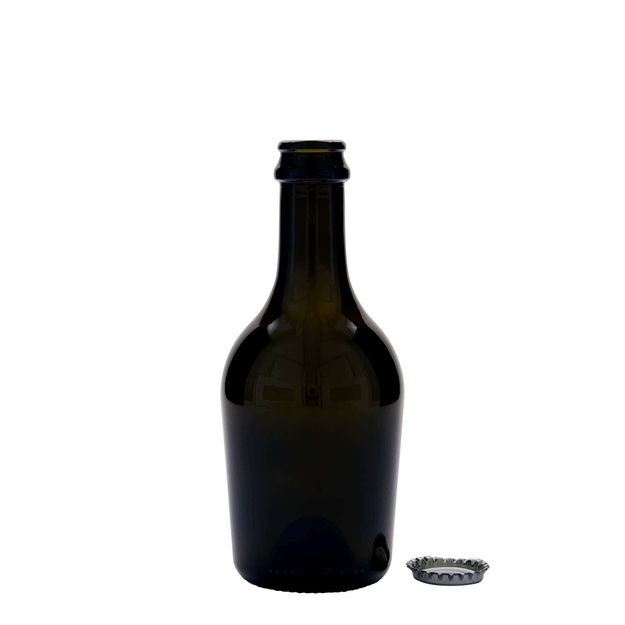 330 ml boca za pivo/šampanjac „Butterfly“, staklo, antikno zelena, grlo: krunski čep