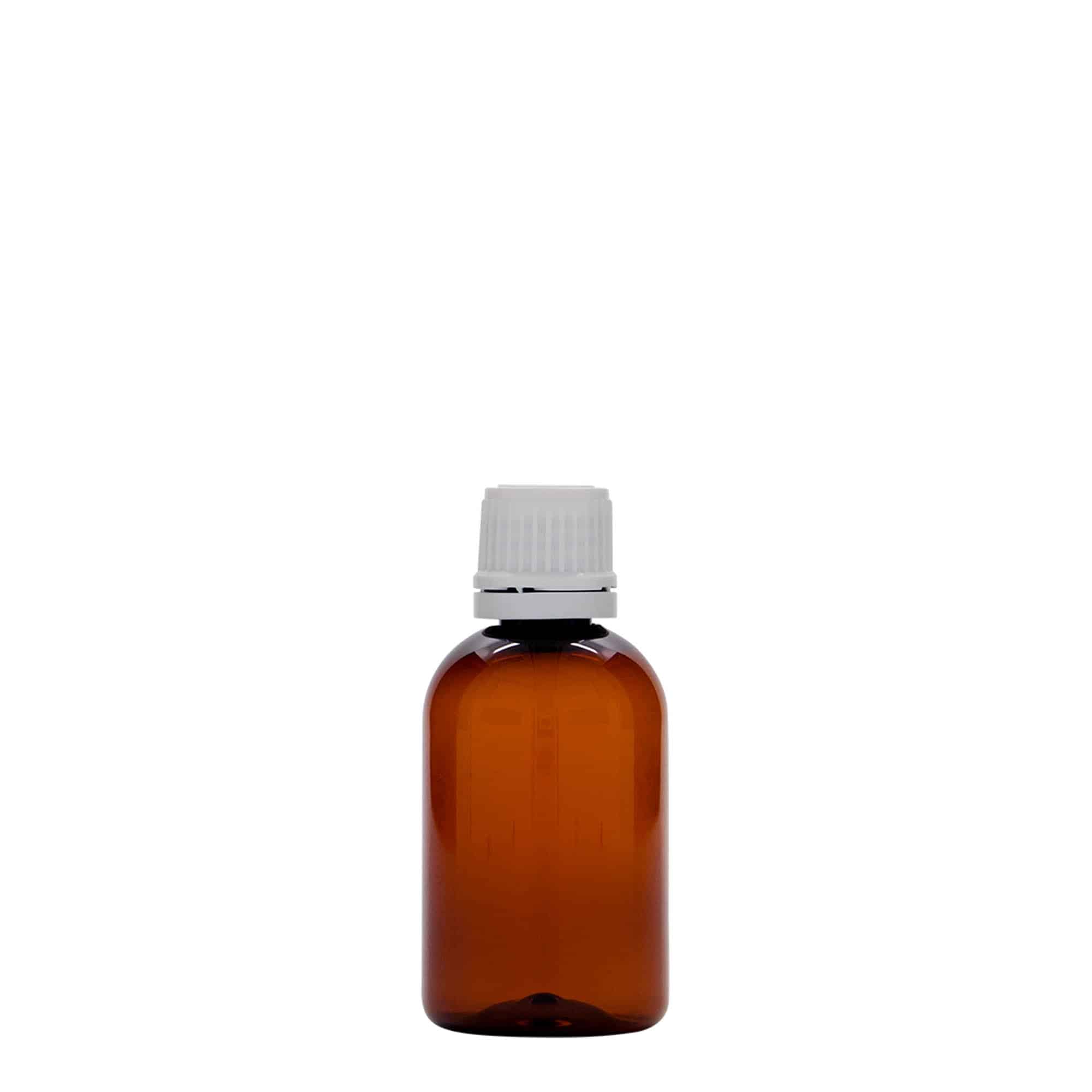 PET medicinska flaša 50 ml 'Easy Living', smeđa, plastika, otvor: DIN 18