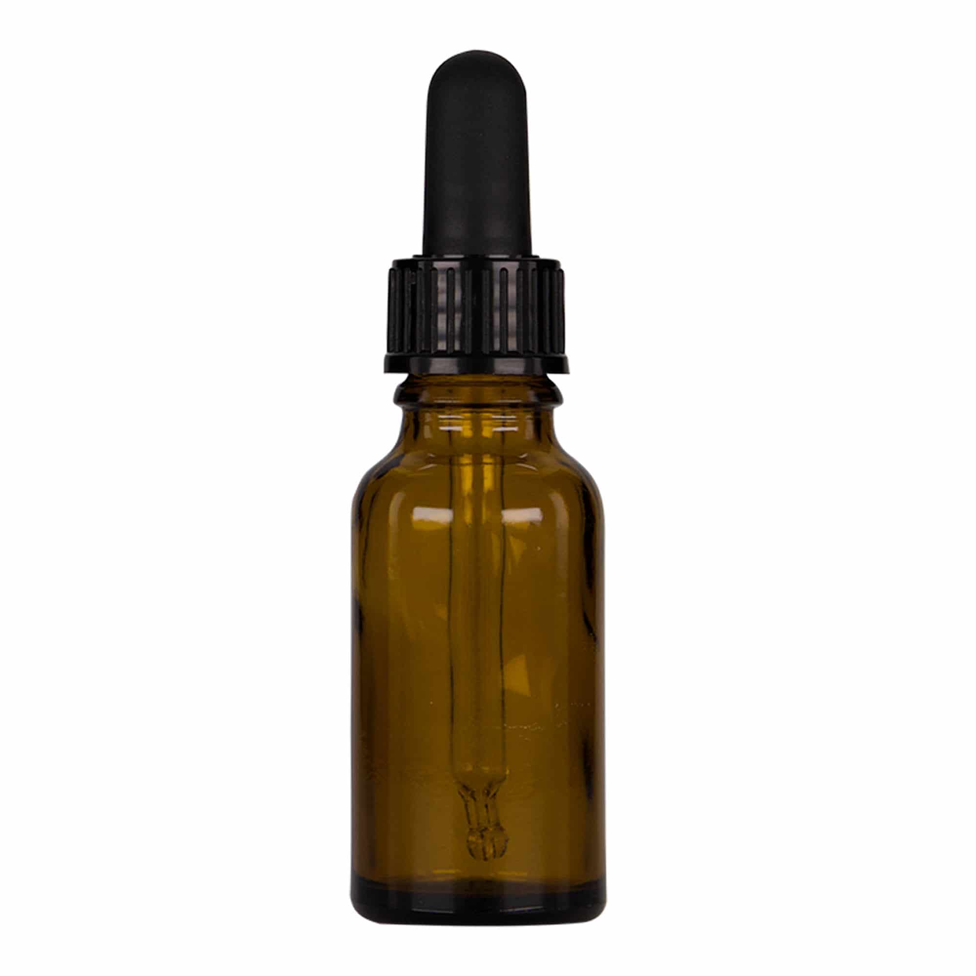 Medicinska flaša sa pipetom 20 ml, staklo, smeđe-crna, otvor: DIN 18
