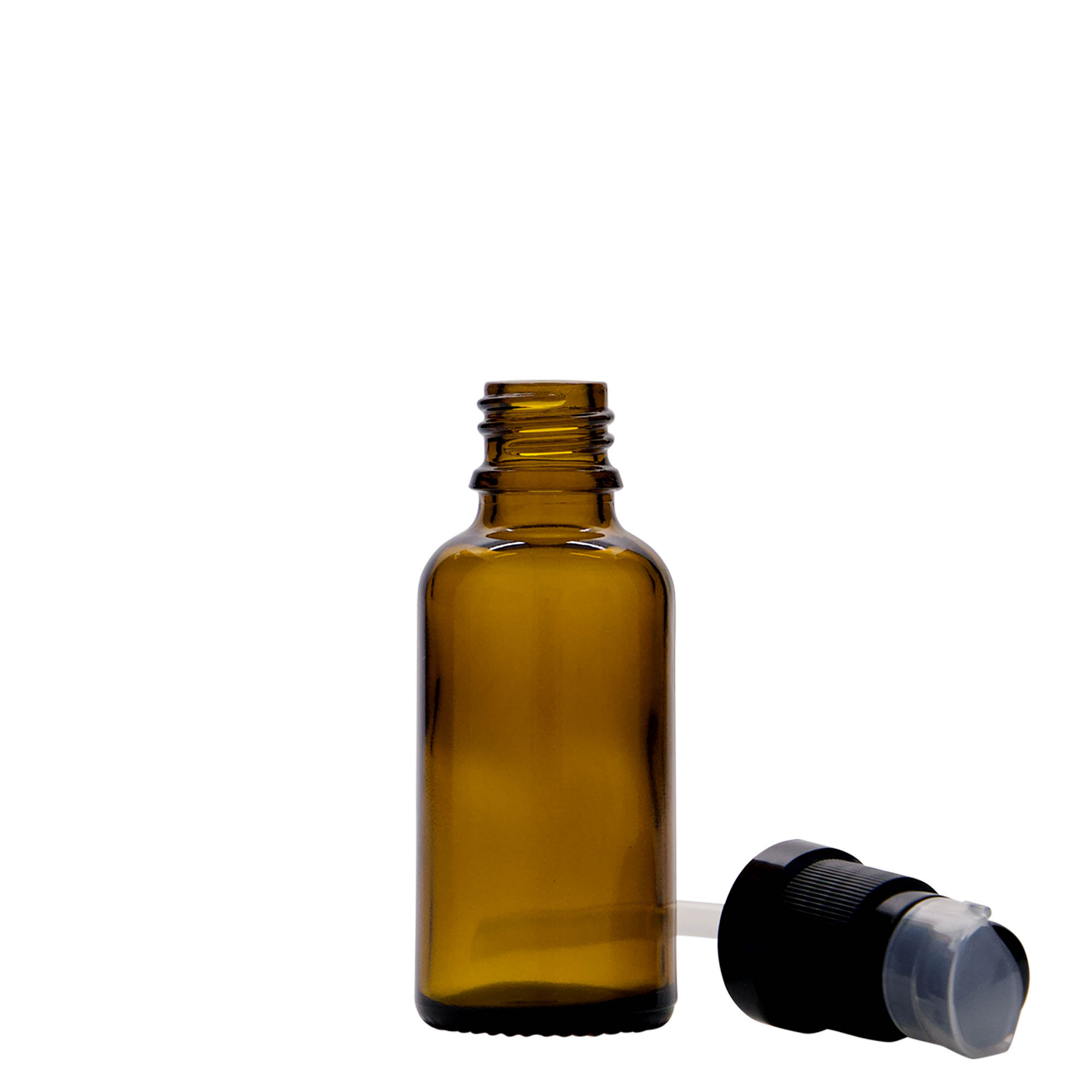 30 ml medicinska bočica sa pumpicom za losion, staklo, smeđa, grlo: DIN 18