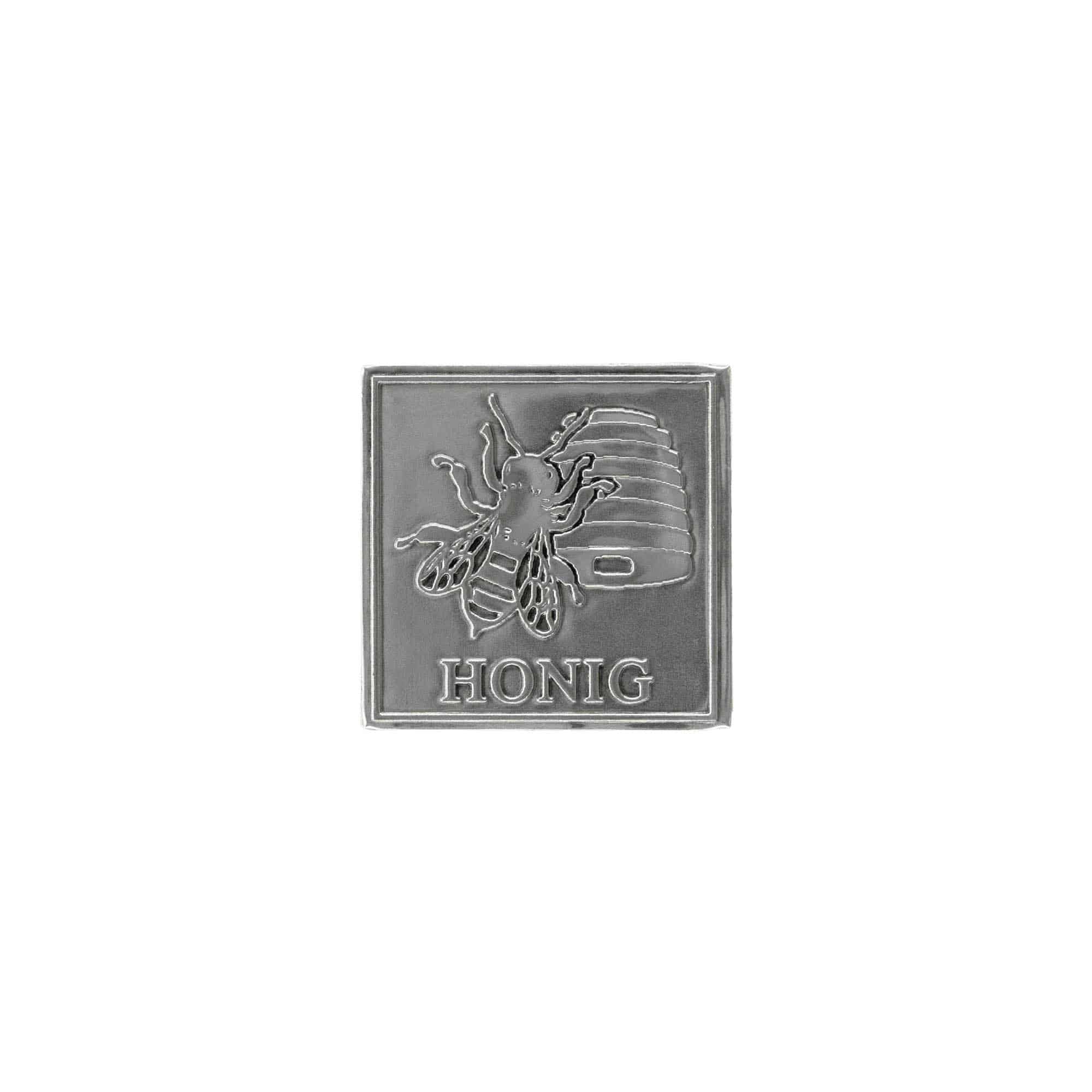 Pločica od kalaja 'Med', kvadratna, metal, srebrna Pločica od kalaja 'Med', kvadratna, metal, srebrna
