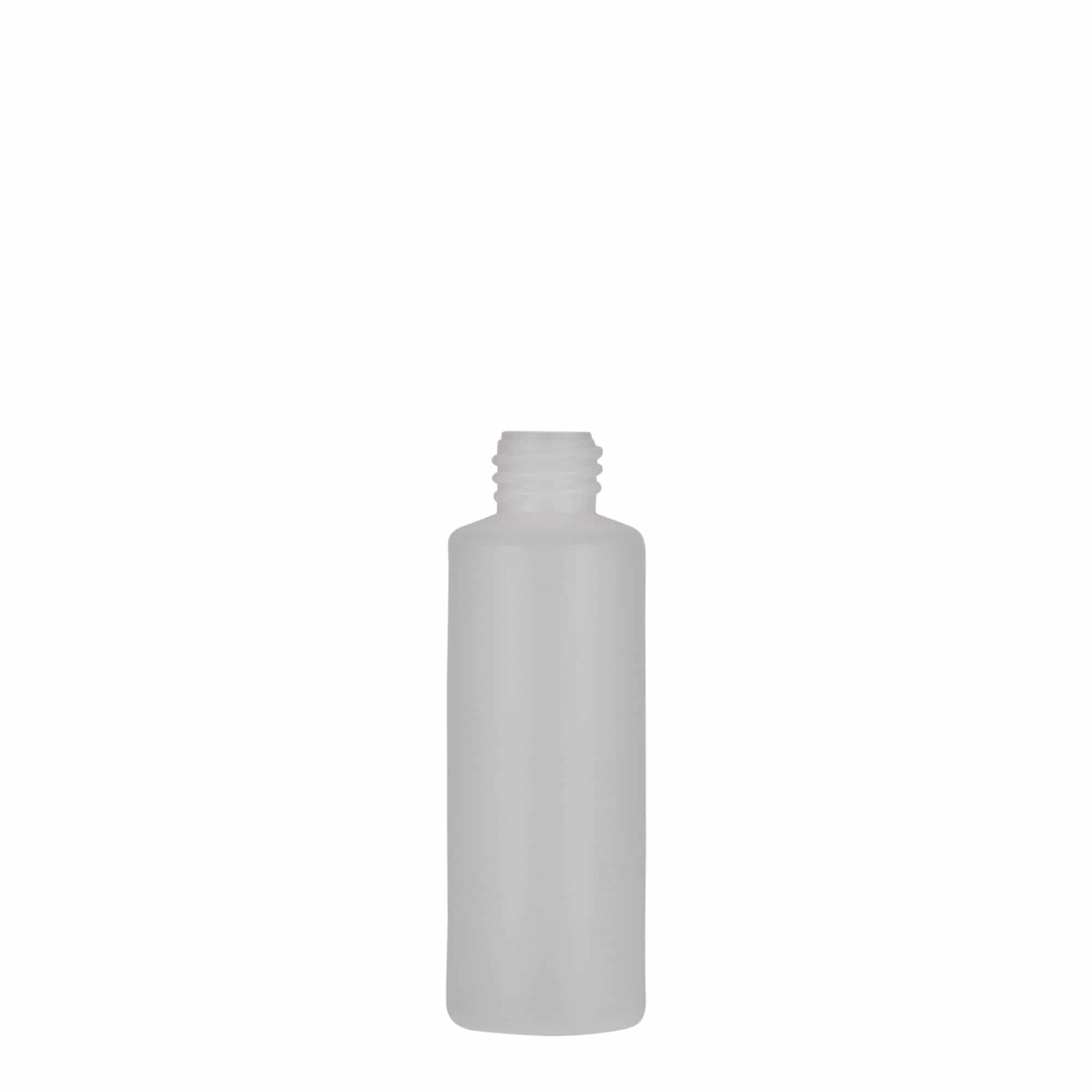 Okrugla flaša 50 ml, PE plastika, prirodna, otvor: Navojni zatvarač Okrugla flaša 50 ml, PE plastika, prirodna, otvor: Navojni zatvarač