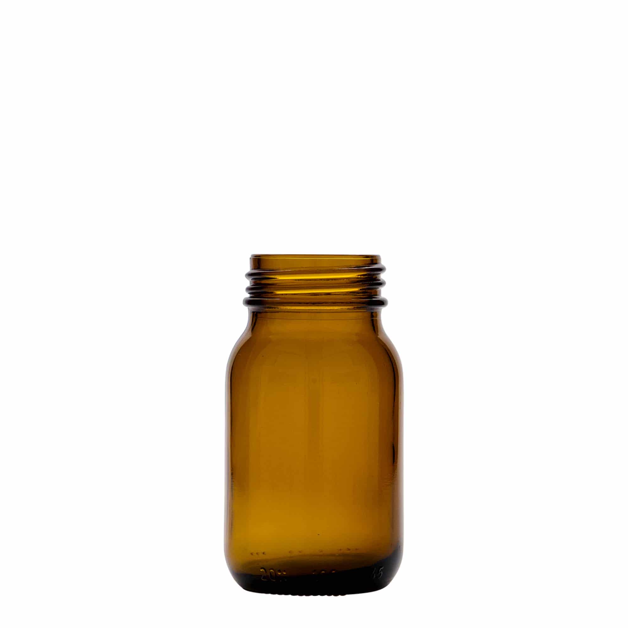 100 ml staklena boca širokog grla, smeđa, otvor: DIN 40
