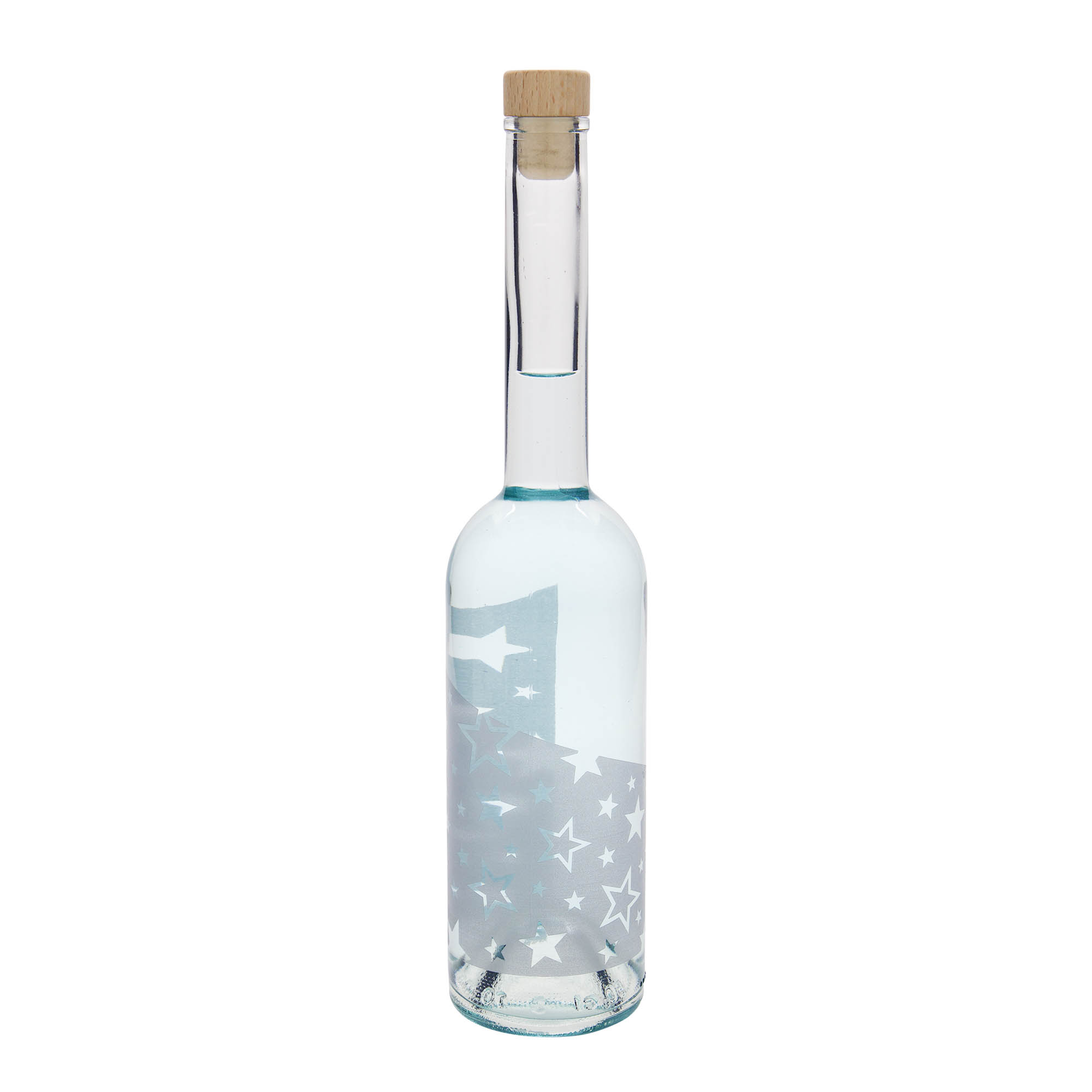 500 ml staklena boca 'Opera', motiv: srebrne zvijezde, otvor: pluta