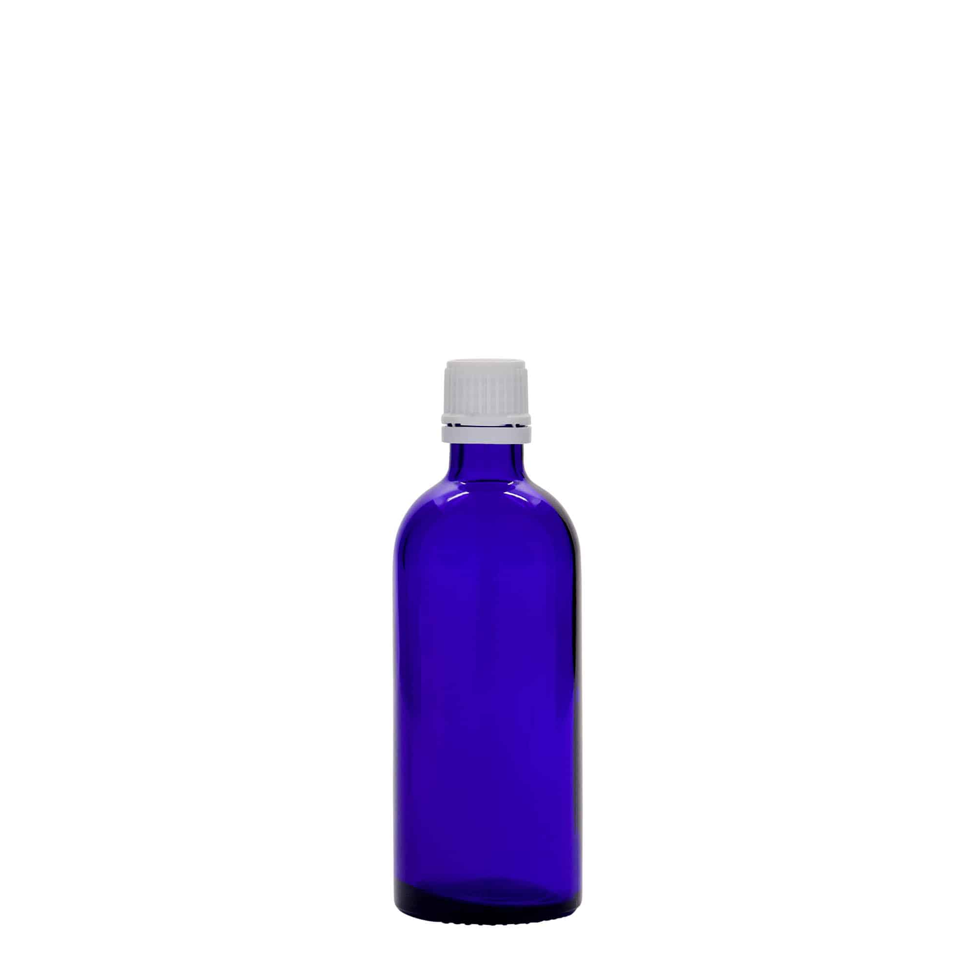 Medicinska flaša 100 ml, staklo, kraljevsko plava, otvor: DIN 18
