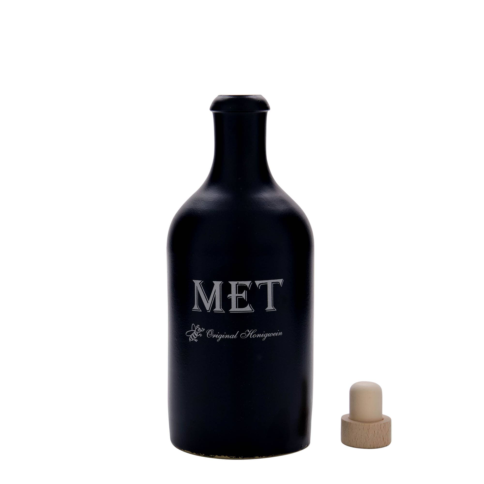 500 ml vrč za pivo, motiv: medovina, kamenina, crni, otvor: čep