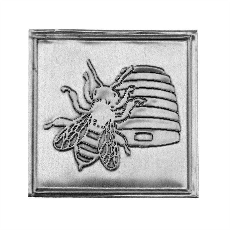 Pločica od kositra „Med“, kvadratna, metal, srebrna