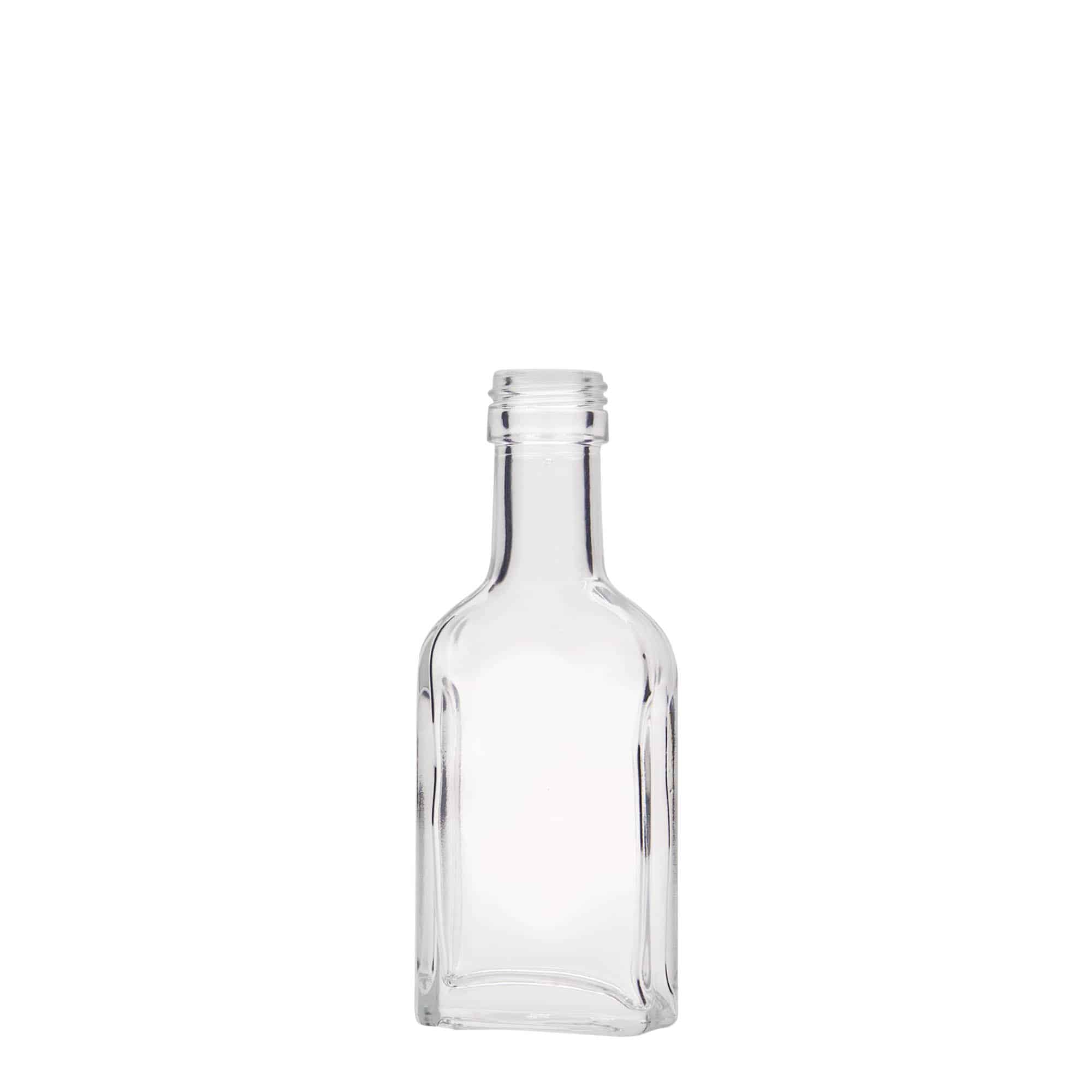 40 ml bočica za džep dugog vrata, pravougaona, staklena, grlo: PP 22