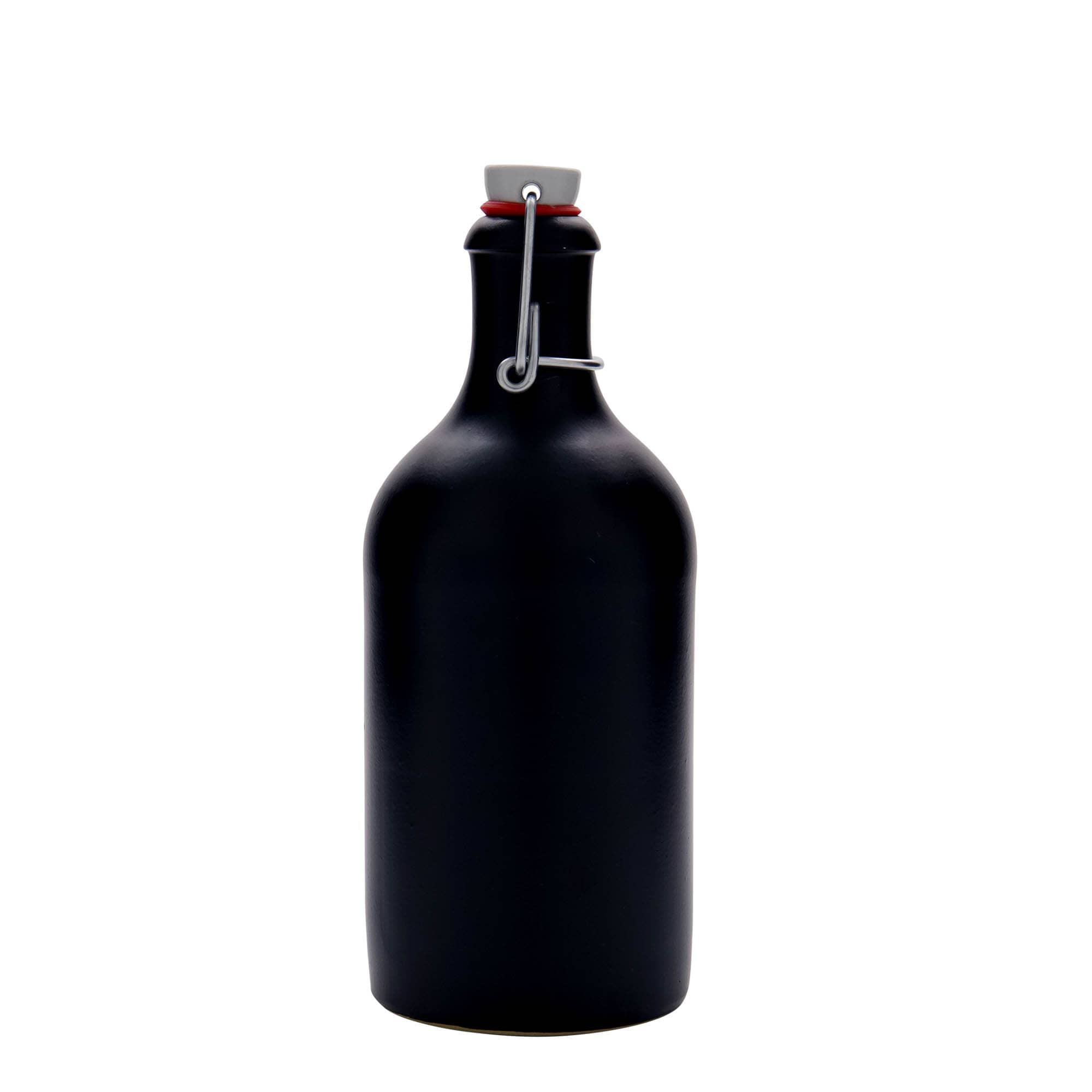 500 ml glineni vrč, kamena keramika, crni, otvor: zatvarač sa kopčom