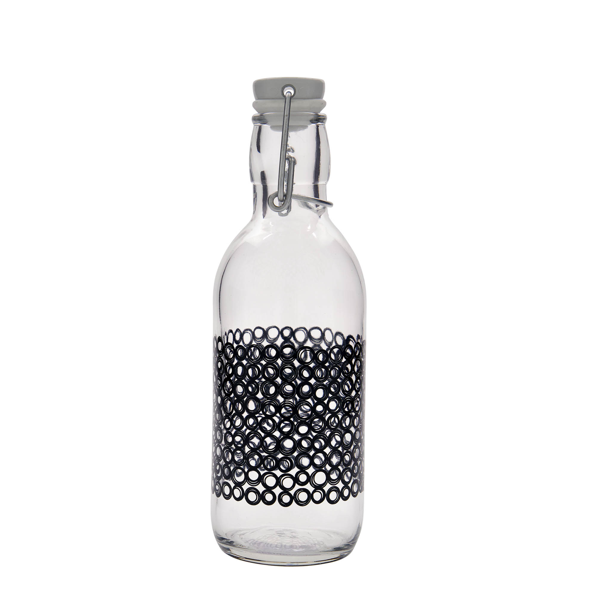 500 ml staklena boca „Emilia“, motiv: Circola nero, otvor: zatvarač s kopčom