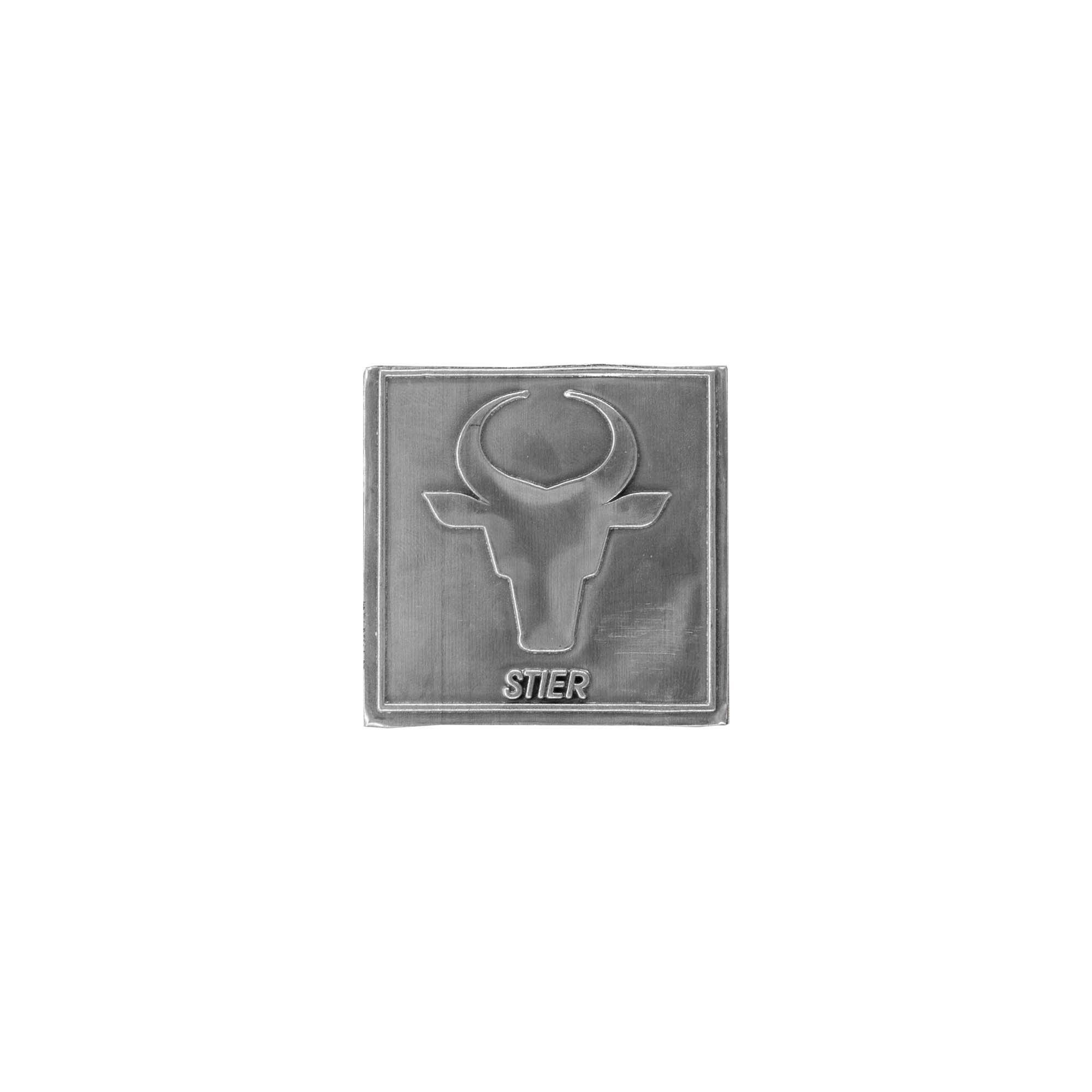 Pločica od kositra 'Bik', kvadratna, metalna, srebrna