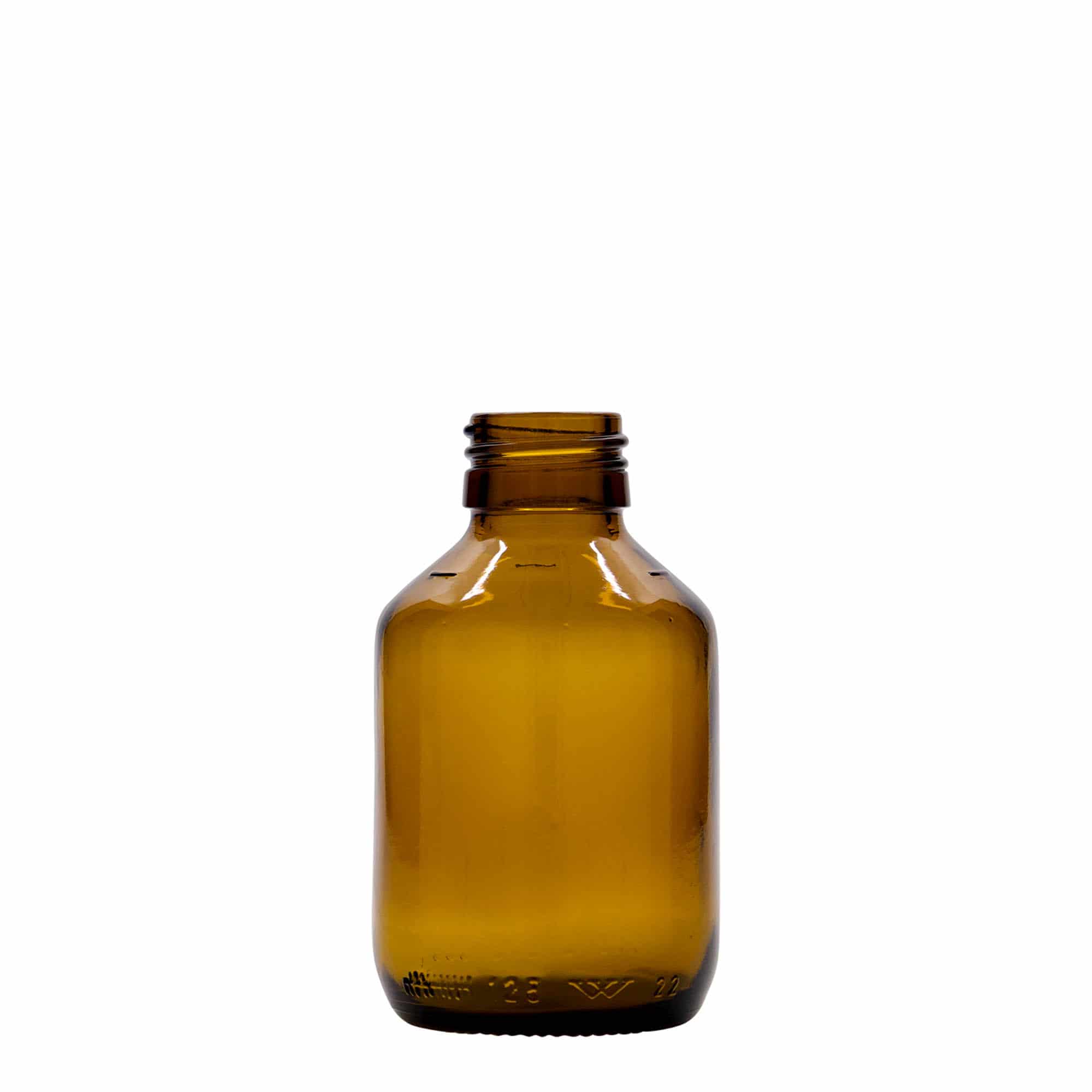 Medicinska flaša 125 ml, smeđa, staklo, otvor: PP 28 Medicinska flaša 125 ml, smeđa, staklo, otvor: PP 28