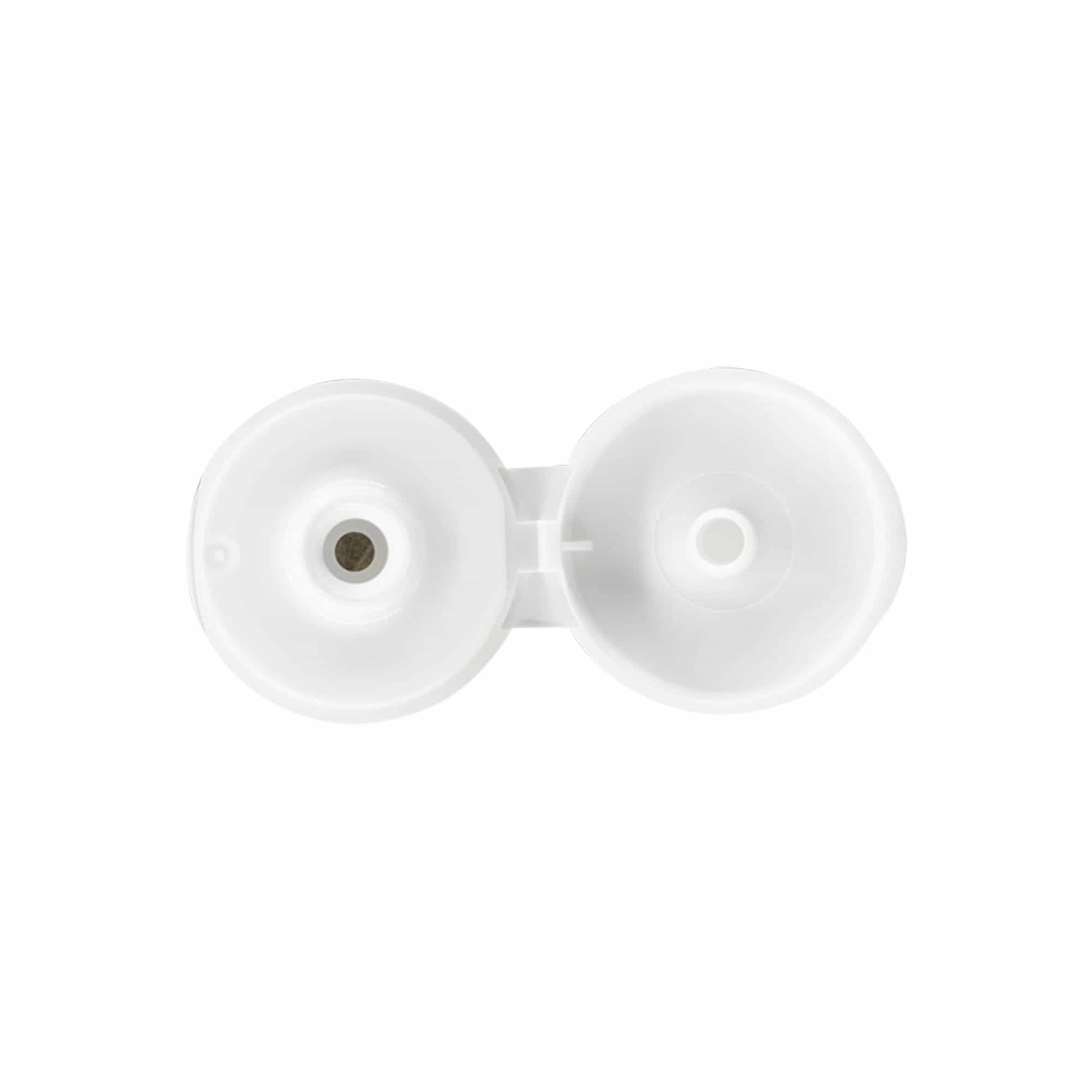 Zatvarač sa navojem, preklopni šarnir, PP-plastika, bijele boje, za otvor: 24/410