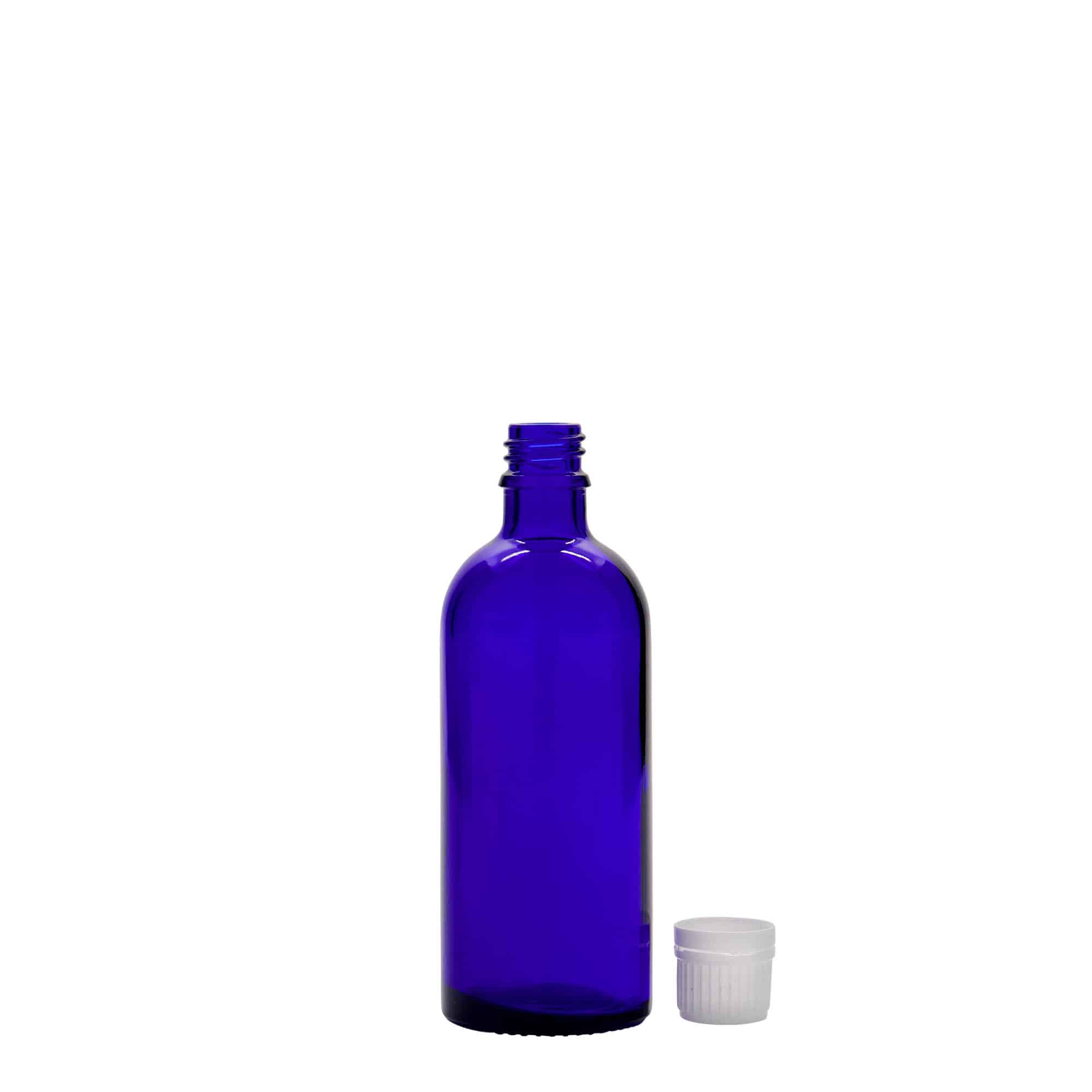 Medicinska flaša 100 ml, staklo, kraljevsko plava, otvor: DIN 18