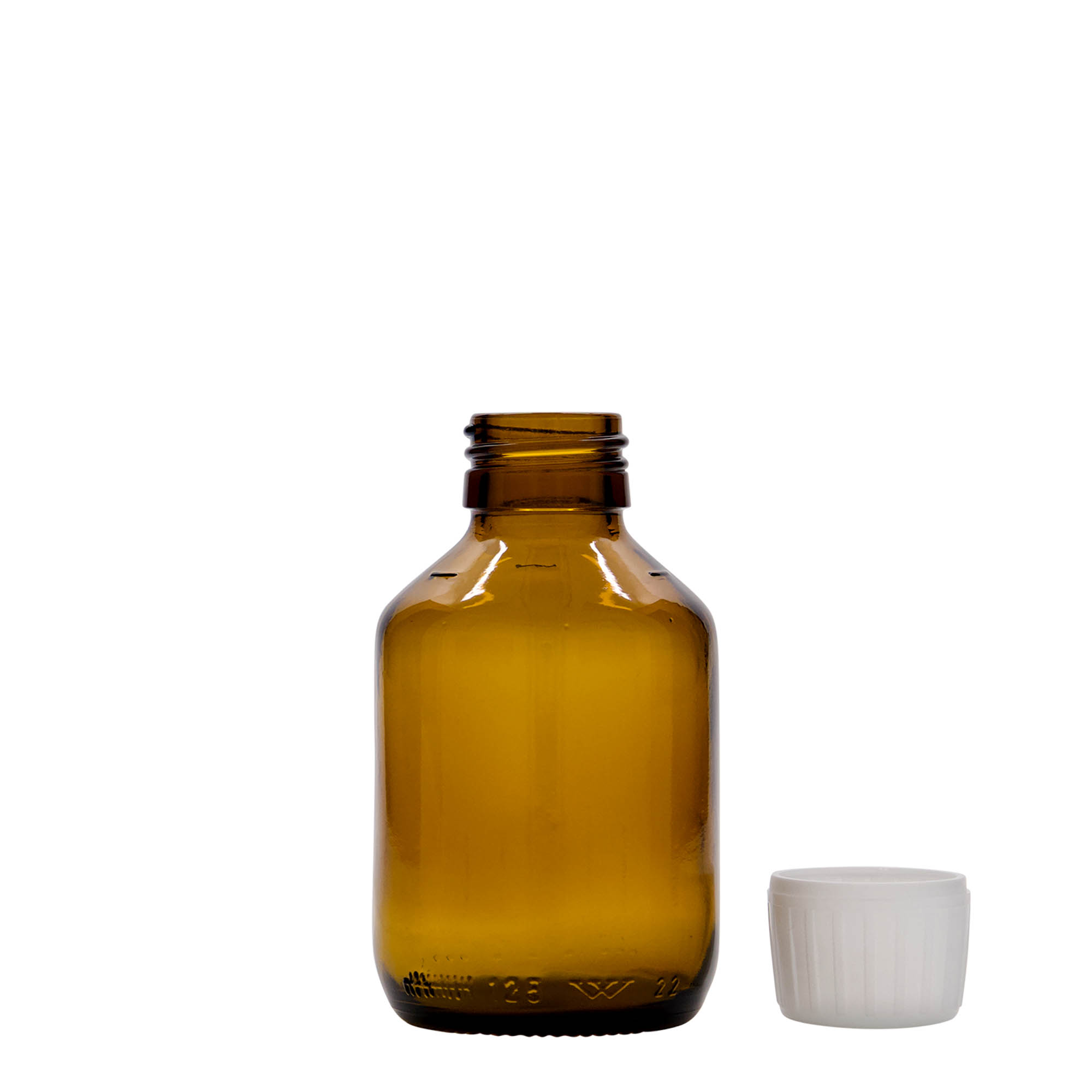 125 ml medicinska boca, smeđa, staklo, grlo: PP 28