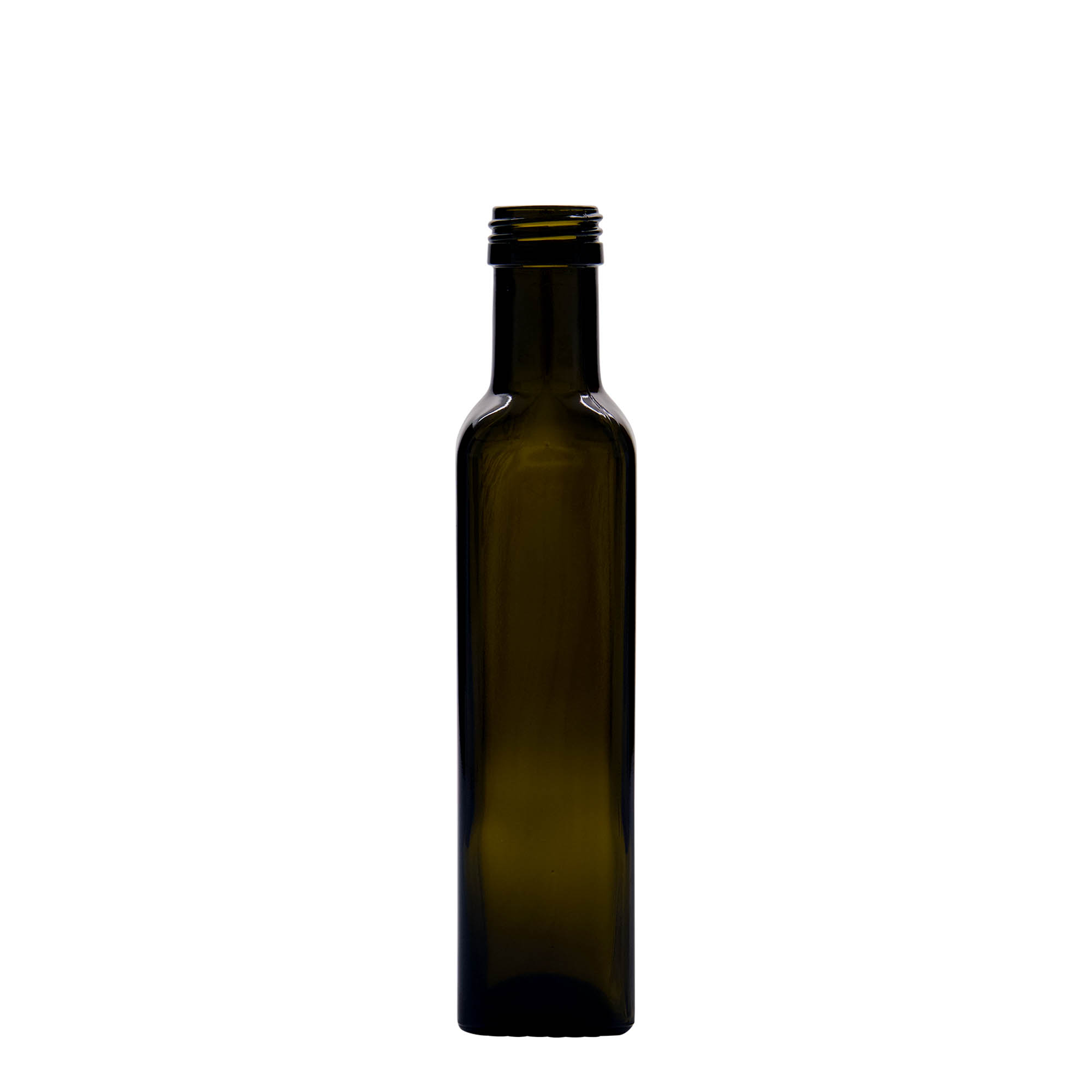 250 ml staklena boca „Marasca“, četvrtasta, antikno zelena, grlo: PP 31,5
