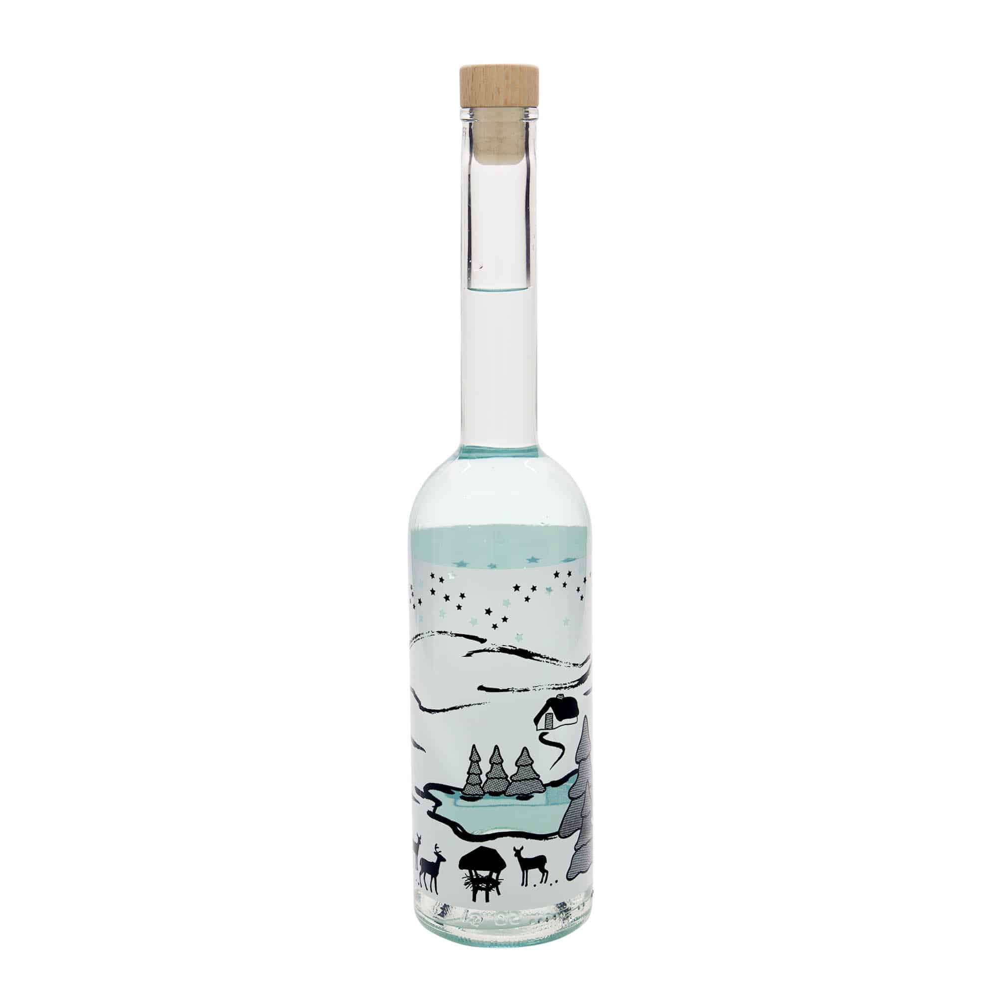 Staklena flaša 500 ml 'Opera', motiv: Zimski san-Bianco, otvor: Pluto