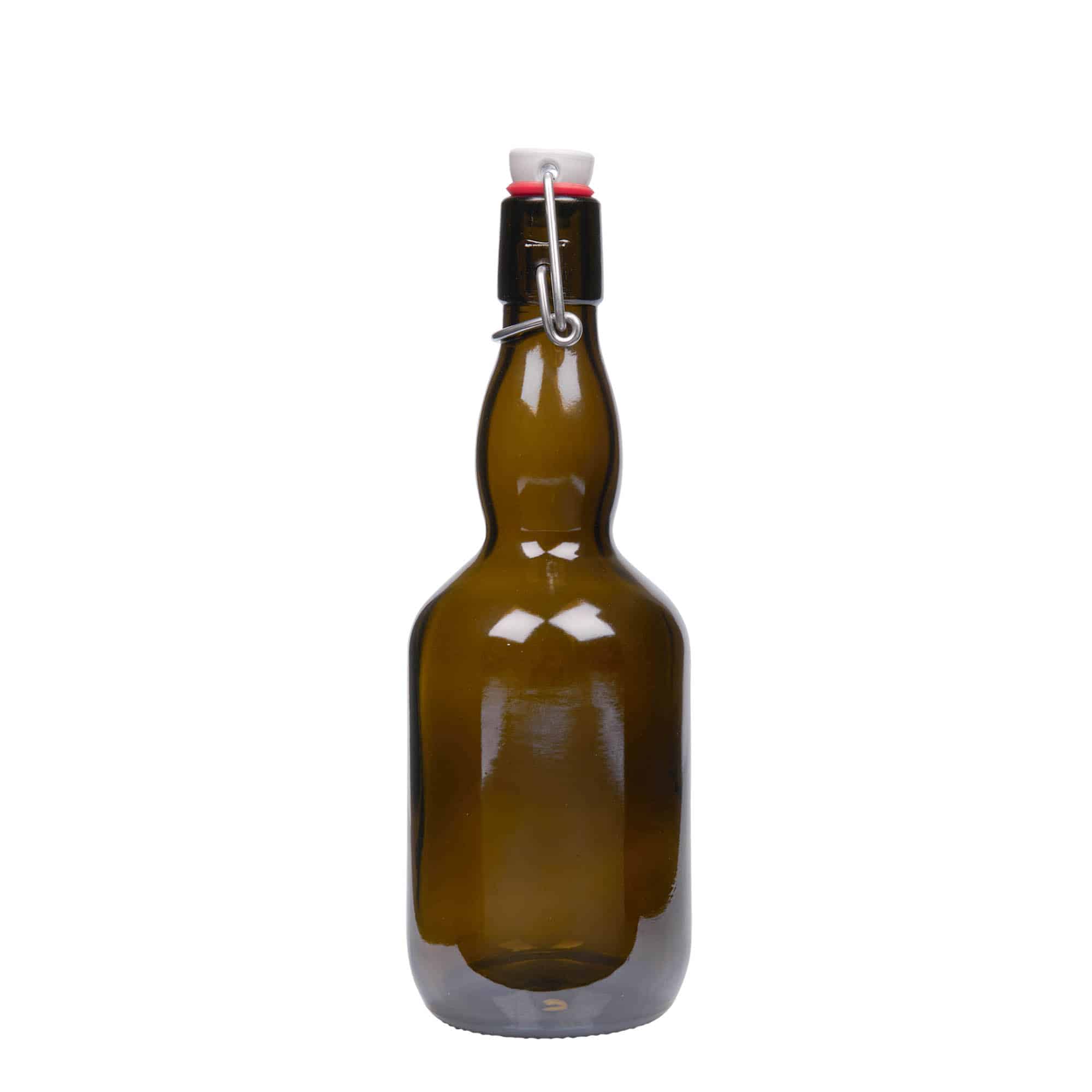 Flaša za pivo sa proširenim vratom 500 ml, staklo, antikno zelena, otvor: Zatvarač sa žicom