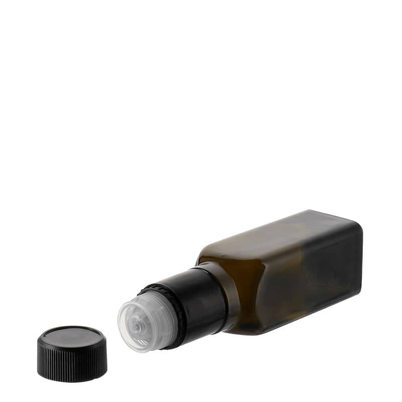 Flaša za sirće/ulje 100 ml 'Quadra', staklo, kvadratna, antikno zelena, otvor: DOP