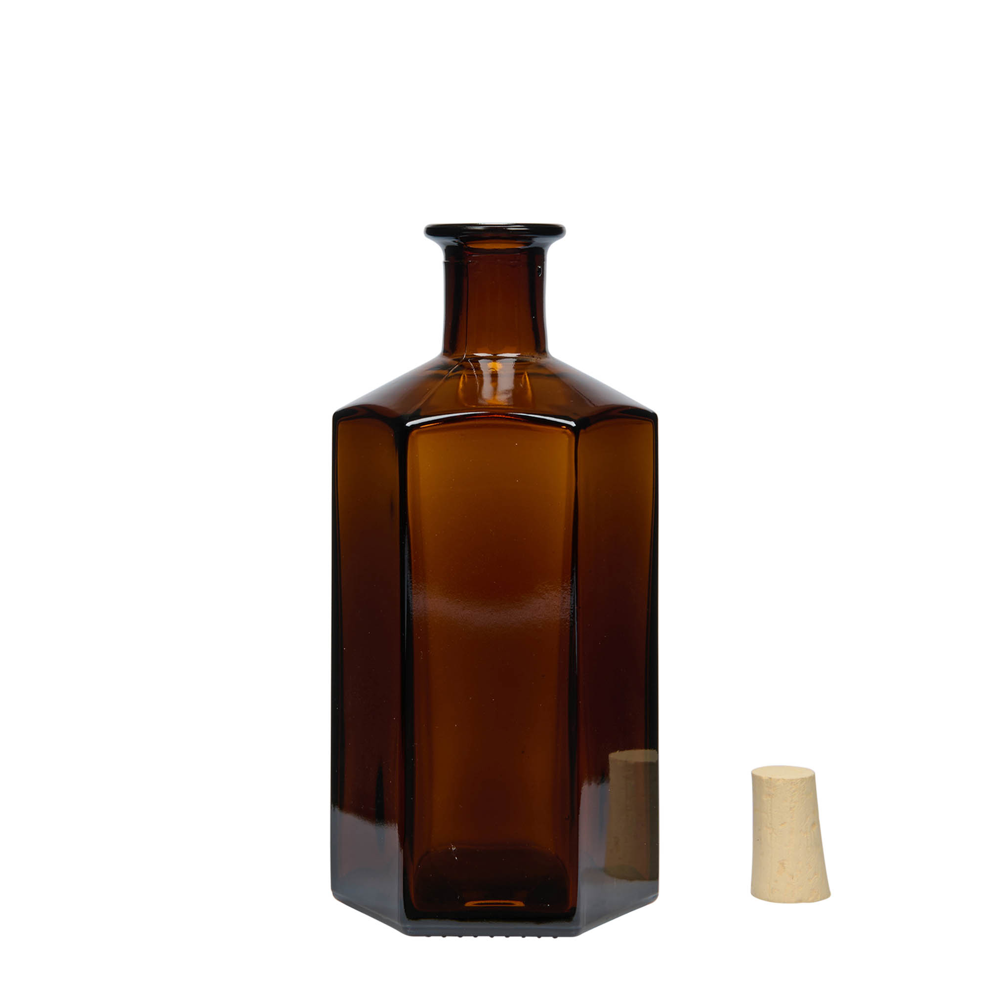 500 ml staklena boca apotekara 'Jimmy', šestougaona, smeđa, otvor: pluta 500 ml staklena boca apotekara 'Jimmy', šestougaona, smeđa, otvor: pluta