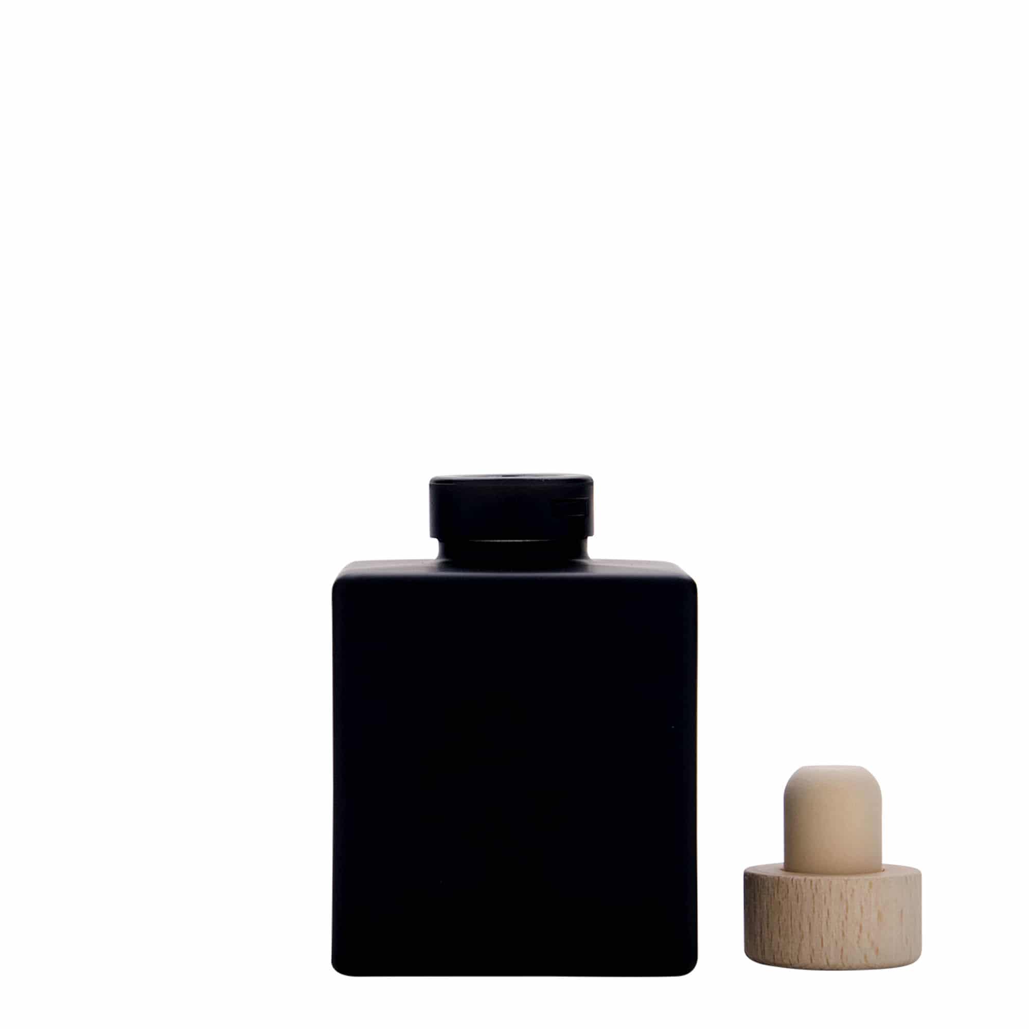 100 ml staklena boca „Cube“, kvadratna, crna, grlo: pluta