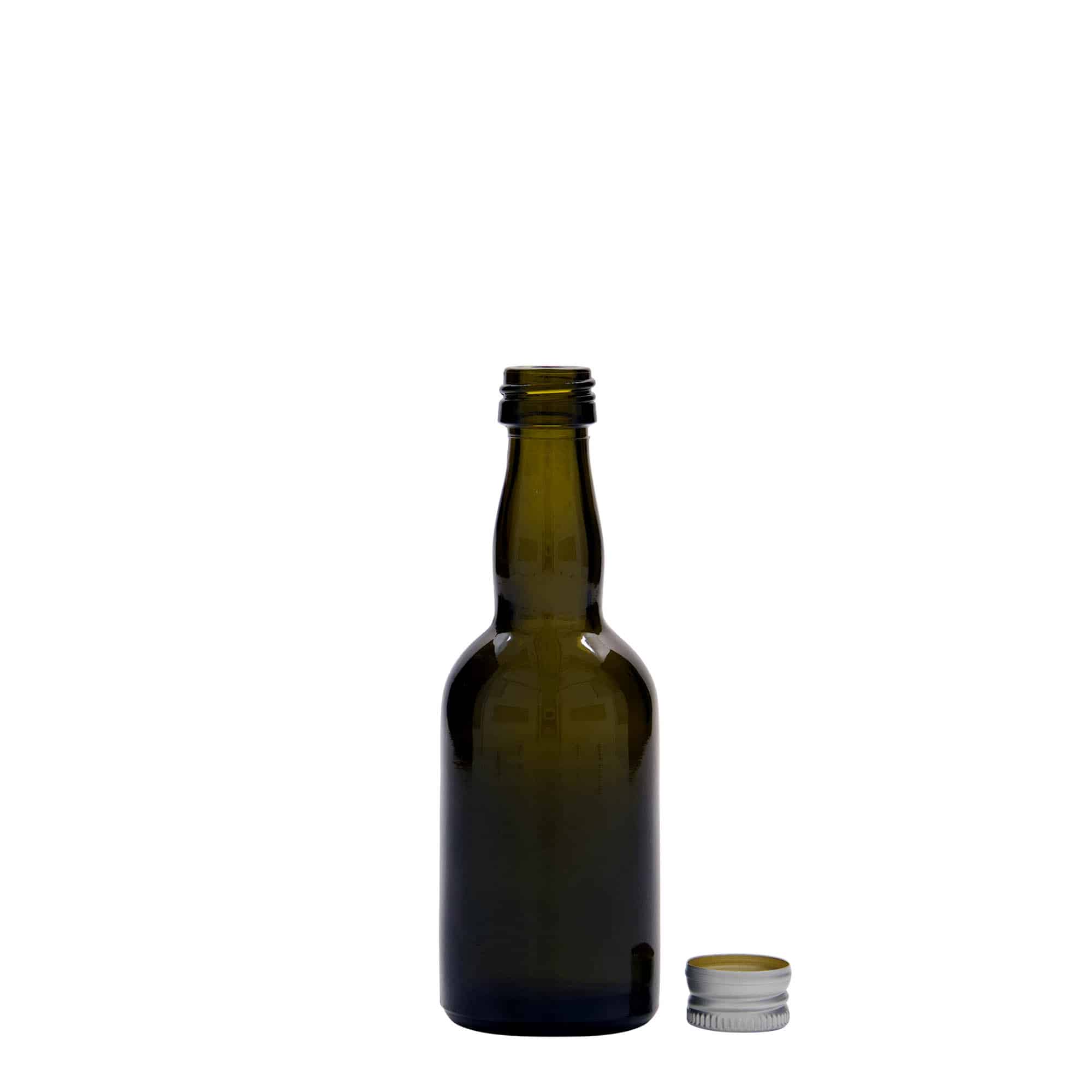 Staklena flaša 50 ml 'Proba', antikno zelena, otvor: PP 18