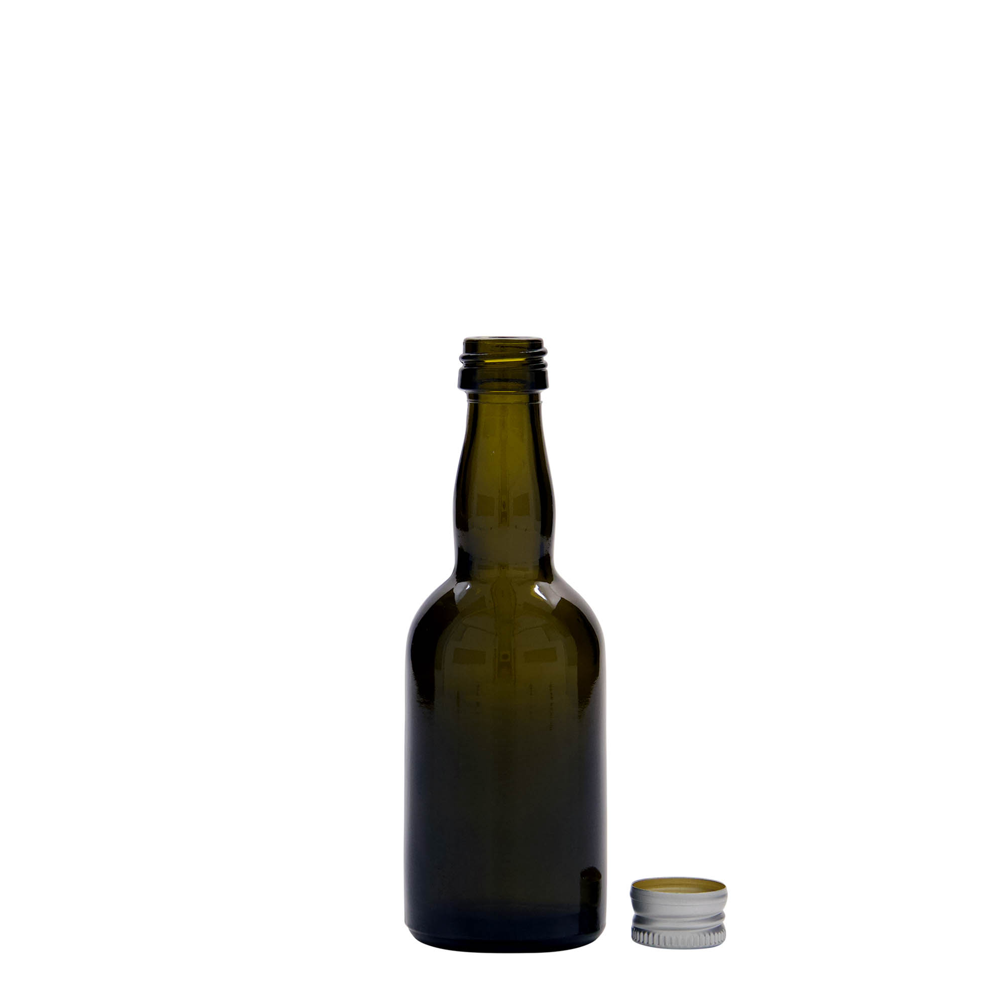 50 ml staklena boca 'Proba', antikno zelena, grlo: PP 18